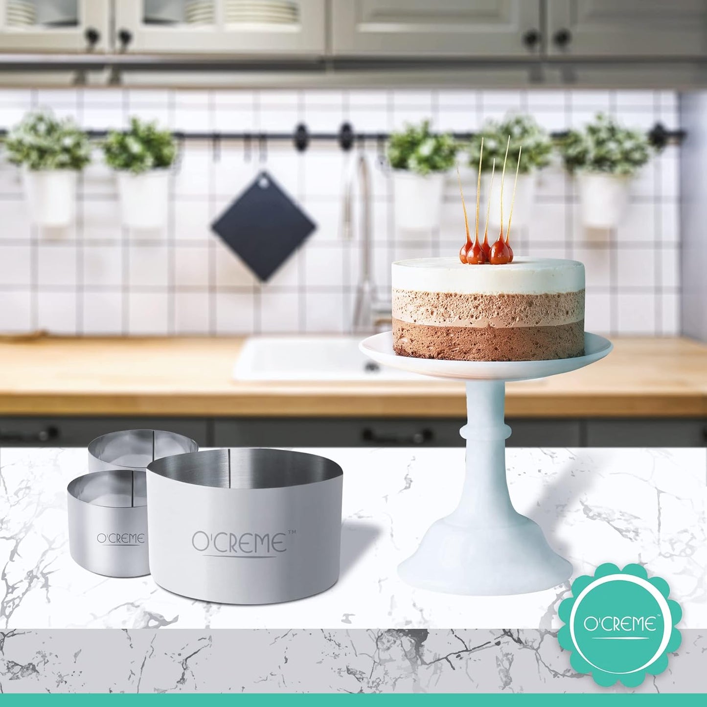 O'Creme Cake Ring Sturdy Stainless Steel Round Mousse Cake Ring Mold for Baking, Dessert Cake Decorating Pastry Rings 4 Inch Diameter x 4 Inch High