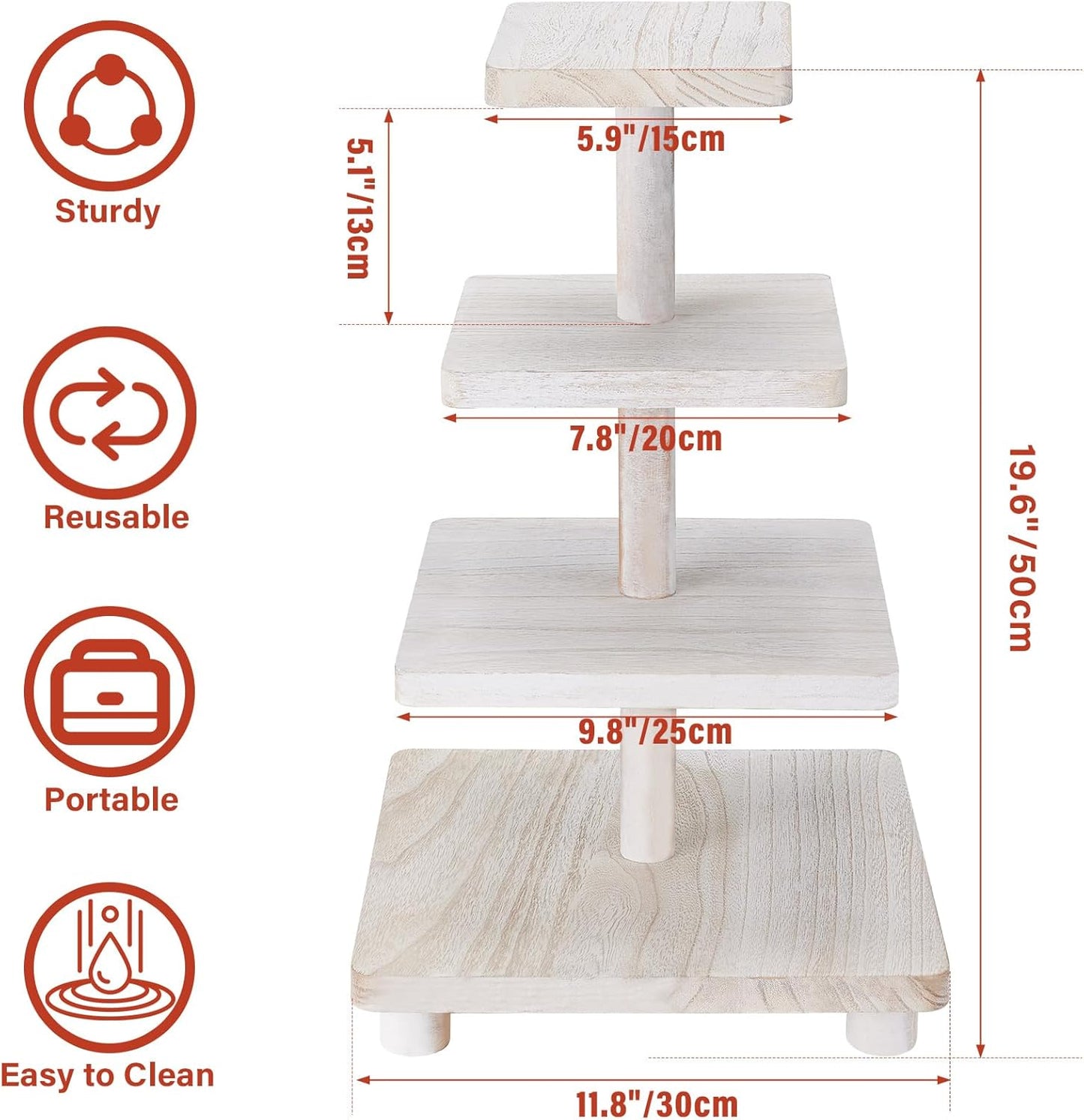 4 Tier Cupcake Stand,Wood Cake Stand with Tiered Tray Decor,Rustic Cake Stand,Cupcake Display for Home Tea Party, Birthday, Wedding, Farmhouse Decor,Woodland Baby Shower…