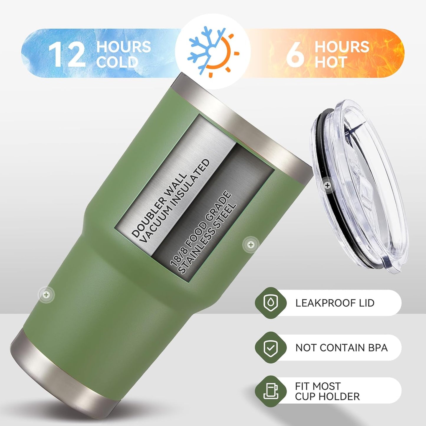 30 oz Tumbler with Lid Stainless Steel Tumblers Bulk Vacuum Insulated Cup Reusable Powder Coated Travel Mug Double Wall Leak Proof Cups Keep Cold Drinks for 12 Hours Army Green, Set of 4