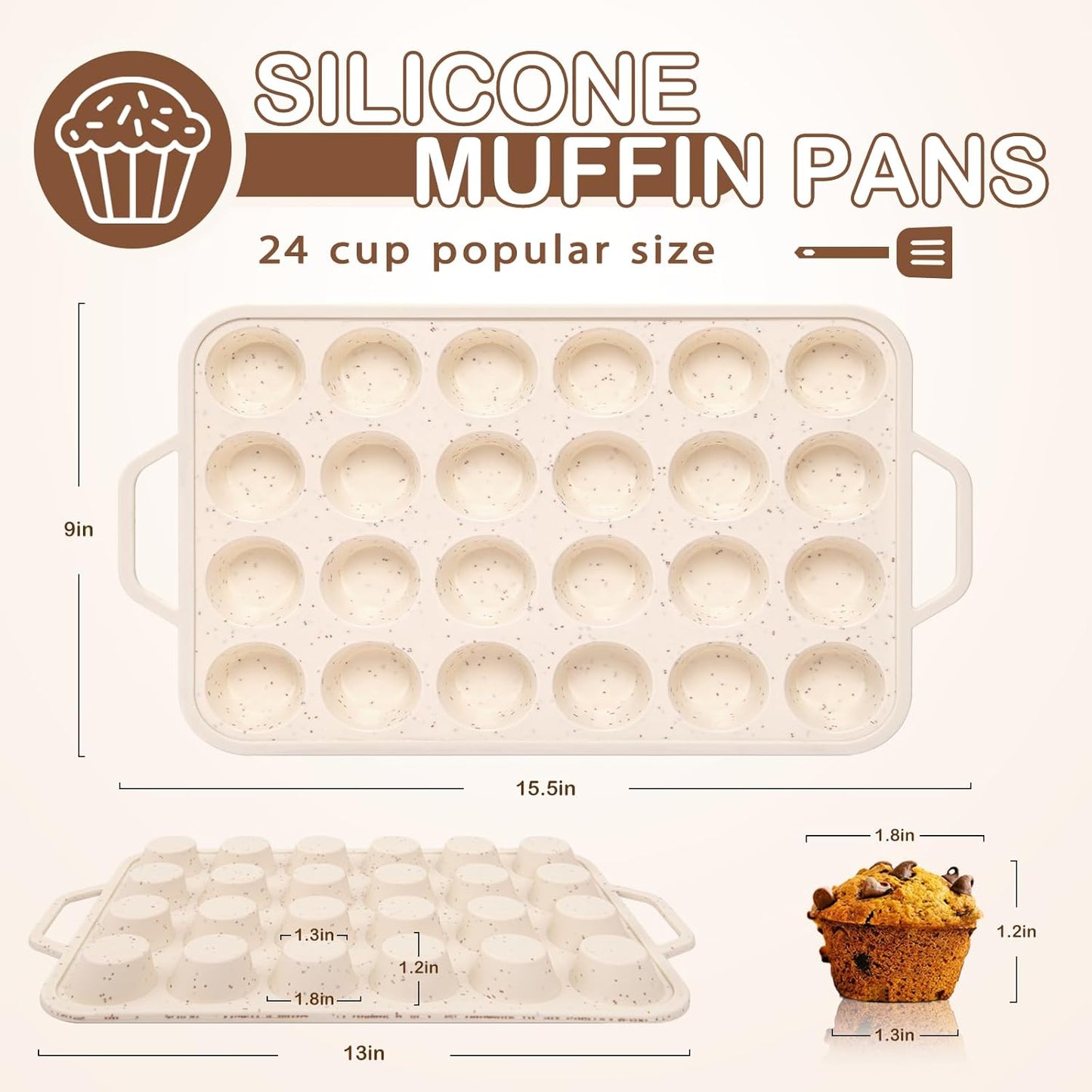Silicone Mini Muffin Pan, 24 Cups Muffin Tin Baking Mold With Reinforced Stainless Steel Frame Inside, Nonstick Bakeware Cupcake Pan BPA Free, 2PCS