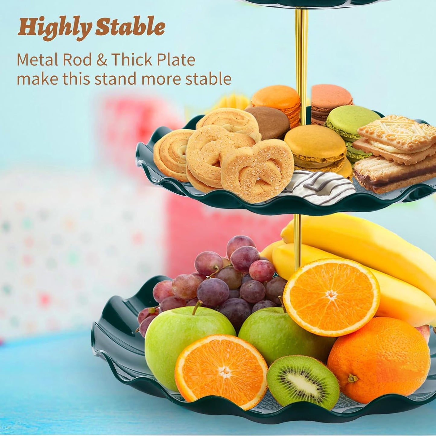 3 Tier Cupcake Stand Holder, Plastic Cup Cake Stand Tower with Tiered Serving Tray for Cupcakes, Donuts, Fruits and More (Green)
