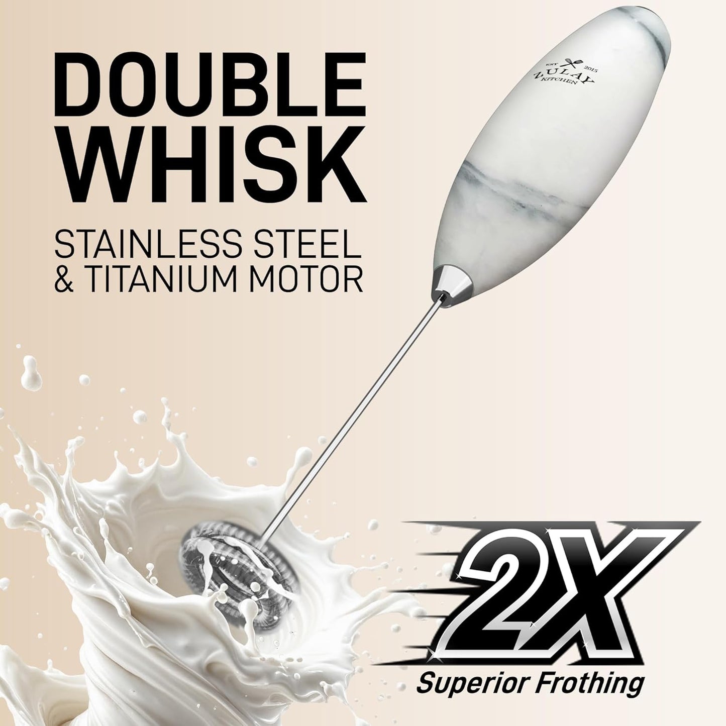 Zulay Kitchen Whisk Milk Frother with 4 Duracell Batteries - Powerful Handheld Foam Maker for Coffee, Lattes, Matcha, Hot Chocolate & Cappuccinos - Whip Creamy Froth in Seconds