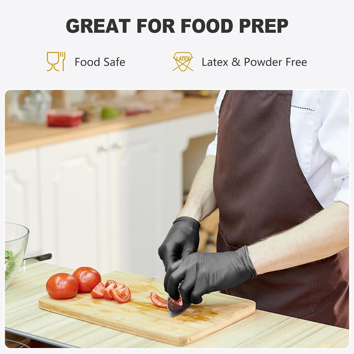 Black Vinyl Gloves, Food Grade Gloves Disposable Latex Free & Powder Free, Guantes for Cleaning Cooking Food Prep