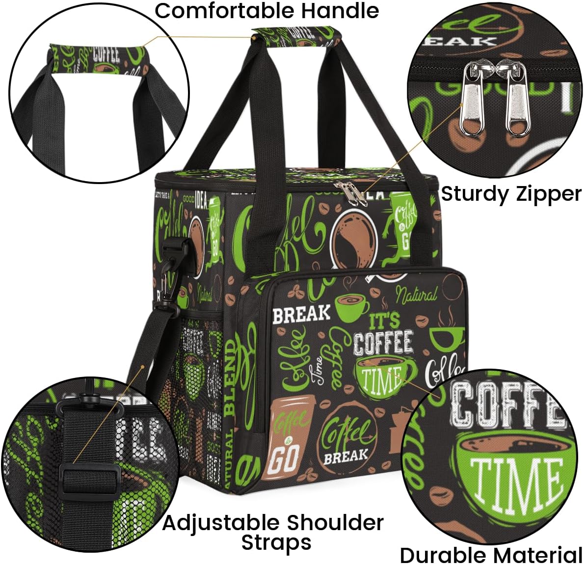Green Coffee Cafe Maker Carrying Bag Travel Case Compatible with Keurig K-Mini or K-Mini Plus Portable Single Serve Coffee Brewer Case with Pockets for K-cup Pods