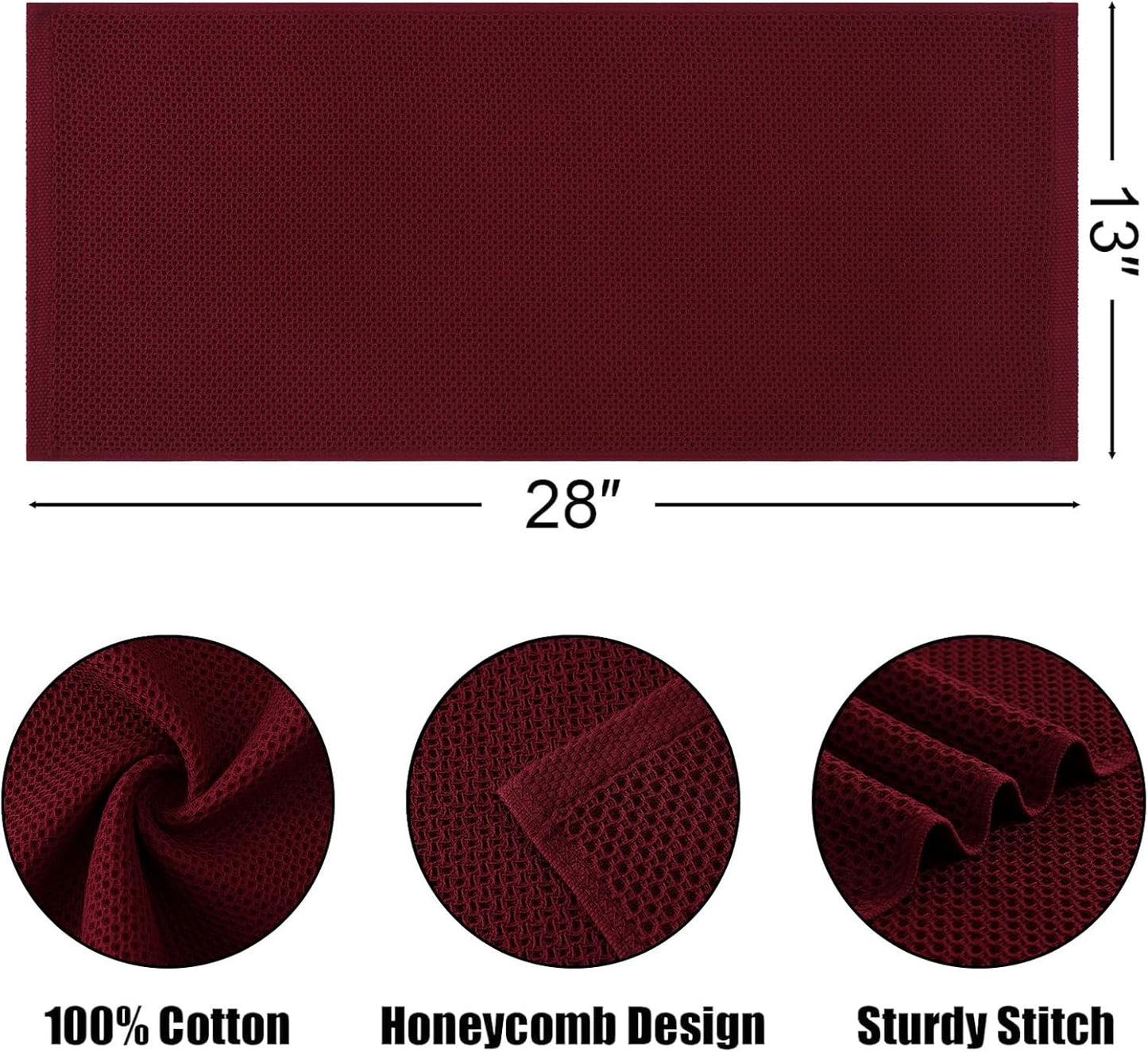 Kitinjoy 100% Cotton Waffle Weave Kitchen Towels, 6-Pack Super Soft and Absorbent Dish Towels for Drying Dishes, Kitchen Hand Towels, 13 in x 28 in, Burgundy