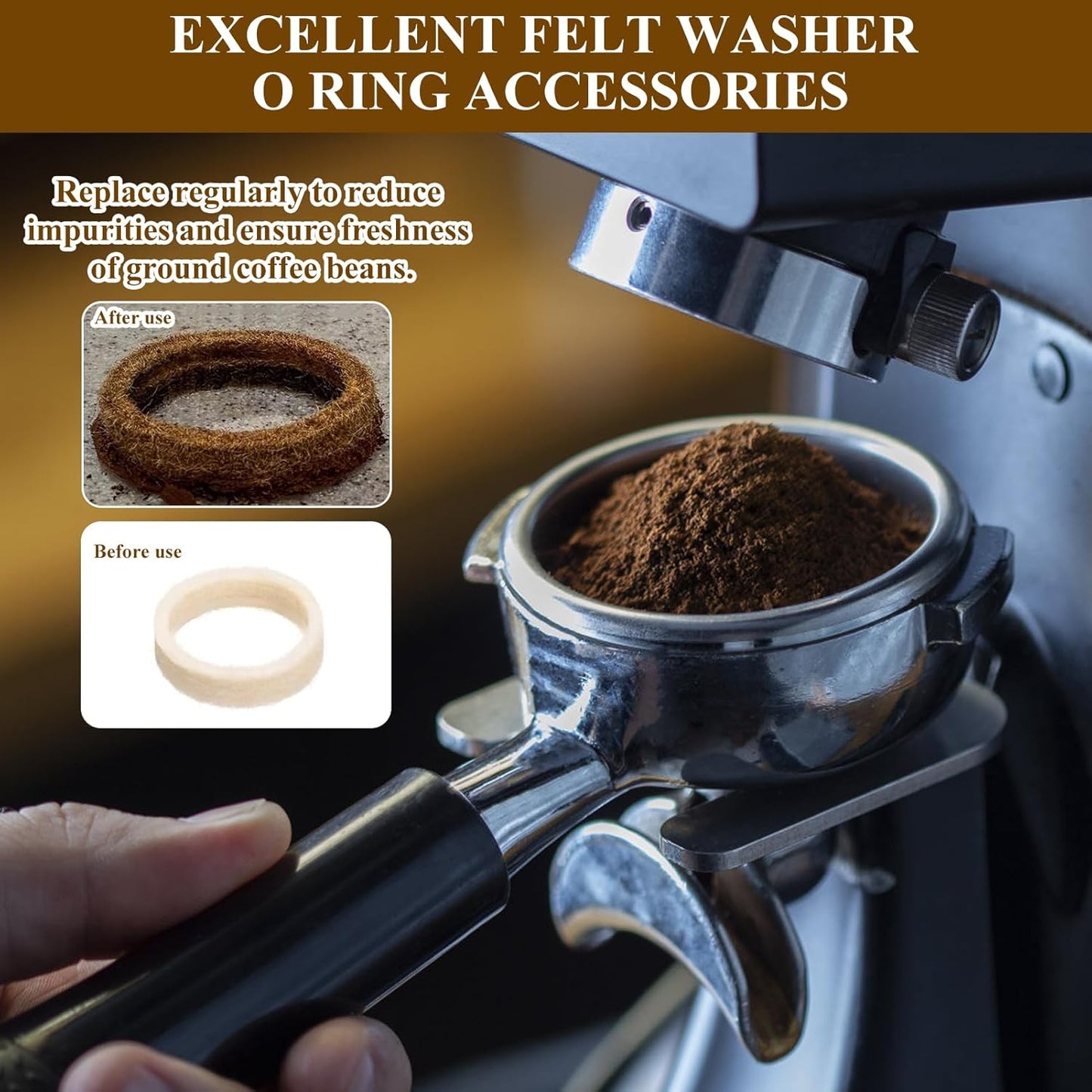 5pcs Felt Washer Replacement Compatible with Breville Espresso Machine Grinders, Wool Ring Gasket Espresso Machine Accessories for BES870 BES878 BES880 BES980 BES990 BCG600 BCG820 Models