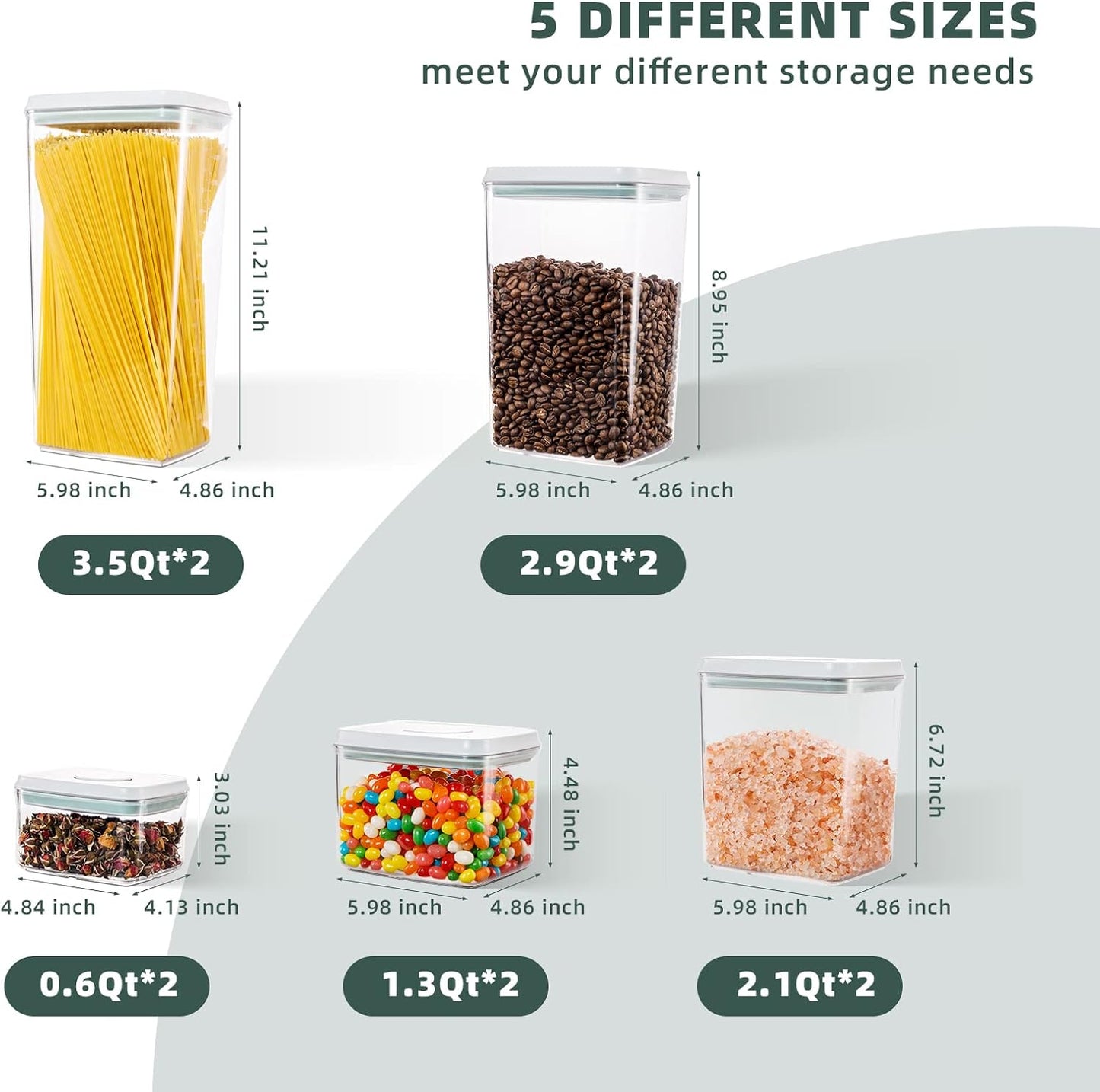 Airtight Pop Food Containers with Lids, 10 PCS Kitchen and Pantry Organization Canisters for Cereal, Dry Food, Sugar, Snack, Flour, Spaghetti