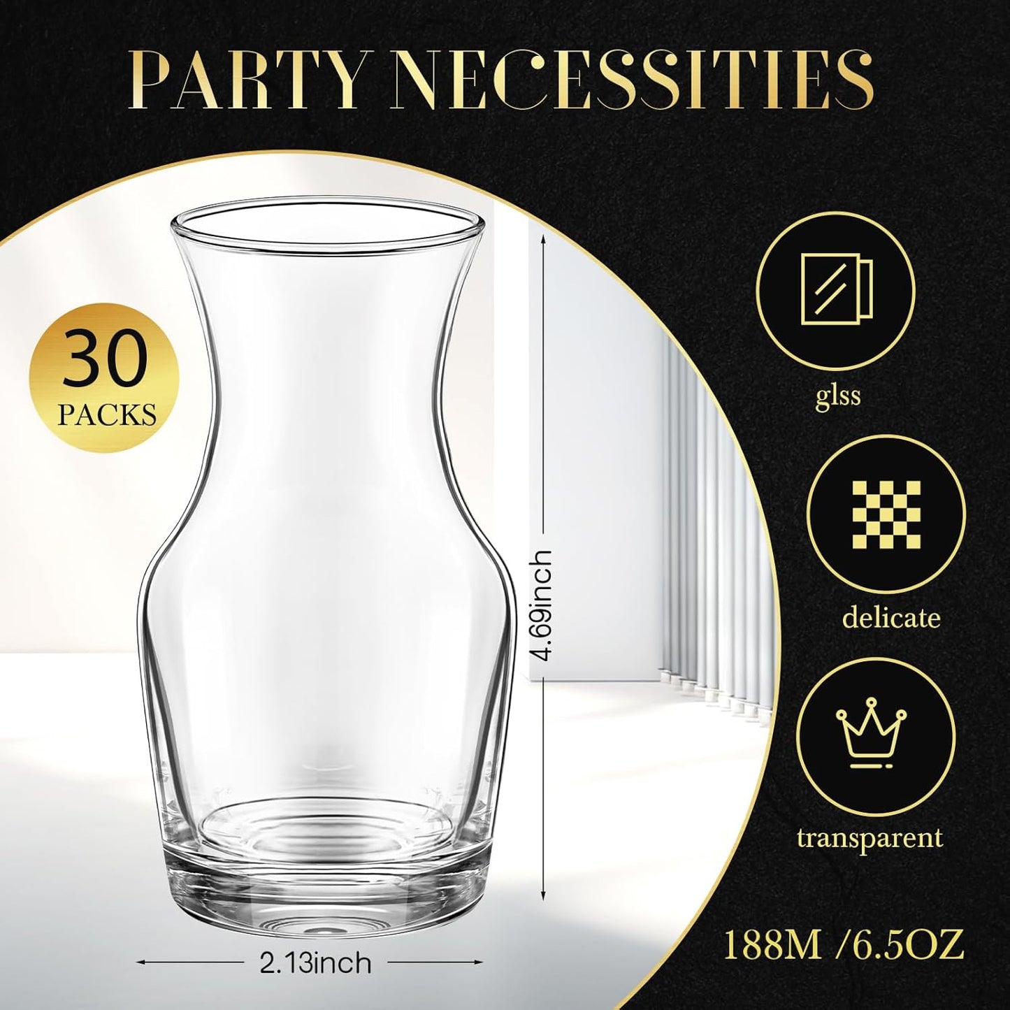 30 Pack Single Serving Wine Carafe Glass Small Mini Carafe Individual Wine Refill Decanter for Dinner Parties Tastings Bars Restaurants (6.5 oz)