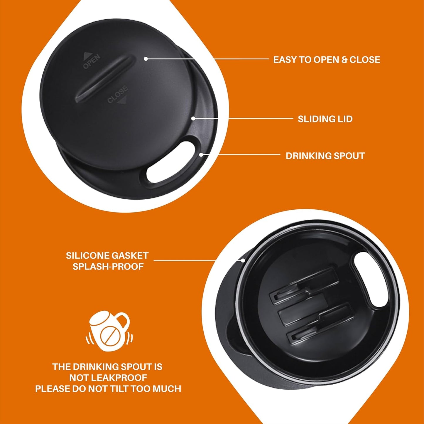 Ideus 16 oz Insulated Coffee Mug with Handle and Lid, Double Wall Stainless Steel Vacuum Thermal Coffee Mug, Travel Coffee Cup Thermal Cup for Home and Office, Orange Tiger