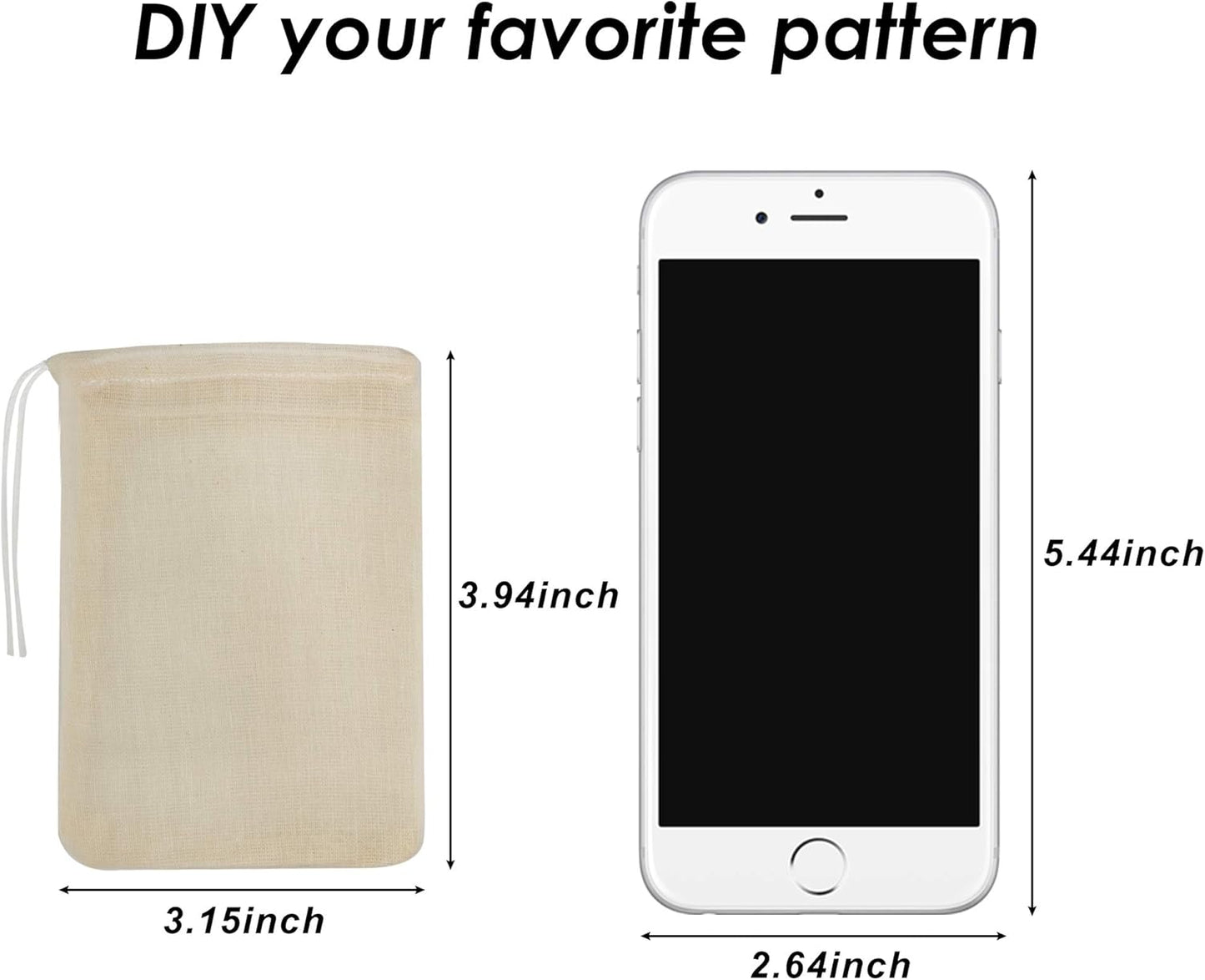 Tea Filter Bags, 50 Pack Housim Reusable Cotton Tea Bags Empty Unbleached Strainer Filter Bags ECO Friendly Tea/Herb Brew Bags Loose Leaf Tea Infuser for Home Office Travel (3.1 x 3.9Inch)