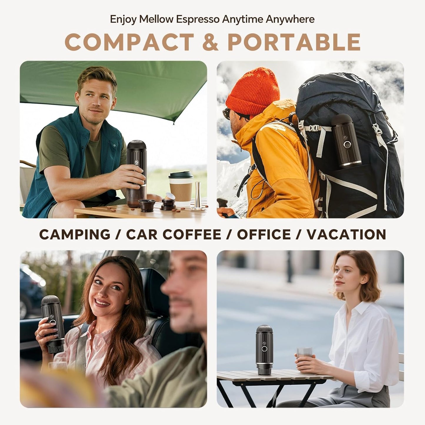 Rich Crema Portable Electric Espresso Coffee Maker, Fast self-heating 2 IN 1 Extraction System Espresso Machine,Support Ground Coffee and NS capsule, for Travel,Car,Hiking,Climbing（Black）