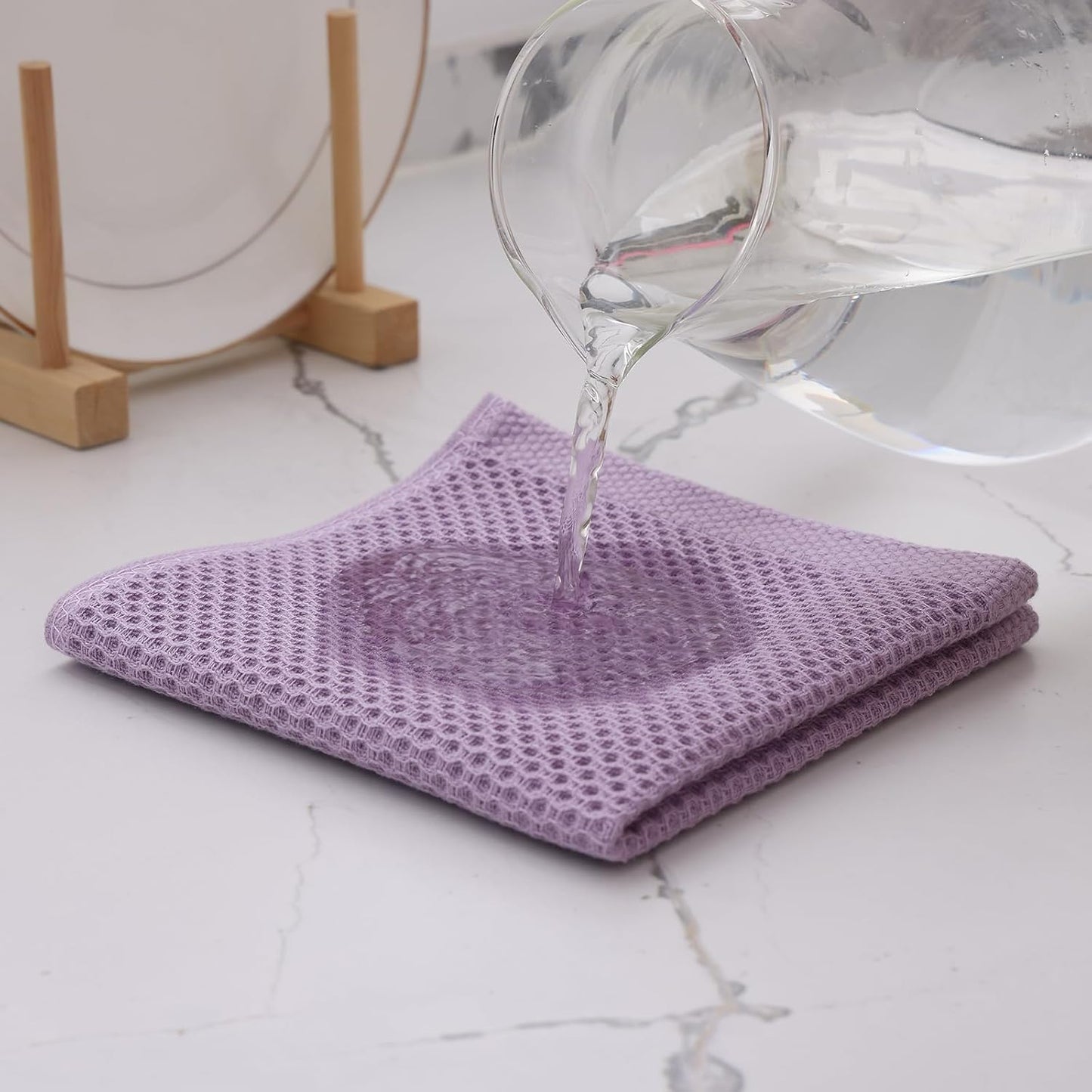 Kitinjoy 100% Cotton Kitchen Dish Cloths, 12 Pack Waffle Weave Ultra Soft Absorbent Dish Towels for Drying Dishes Quick Drying Kitchen Towels Dish Rags, 12 X 12 Inches, Lavender