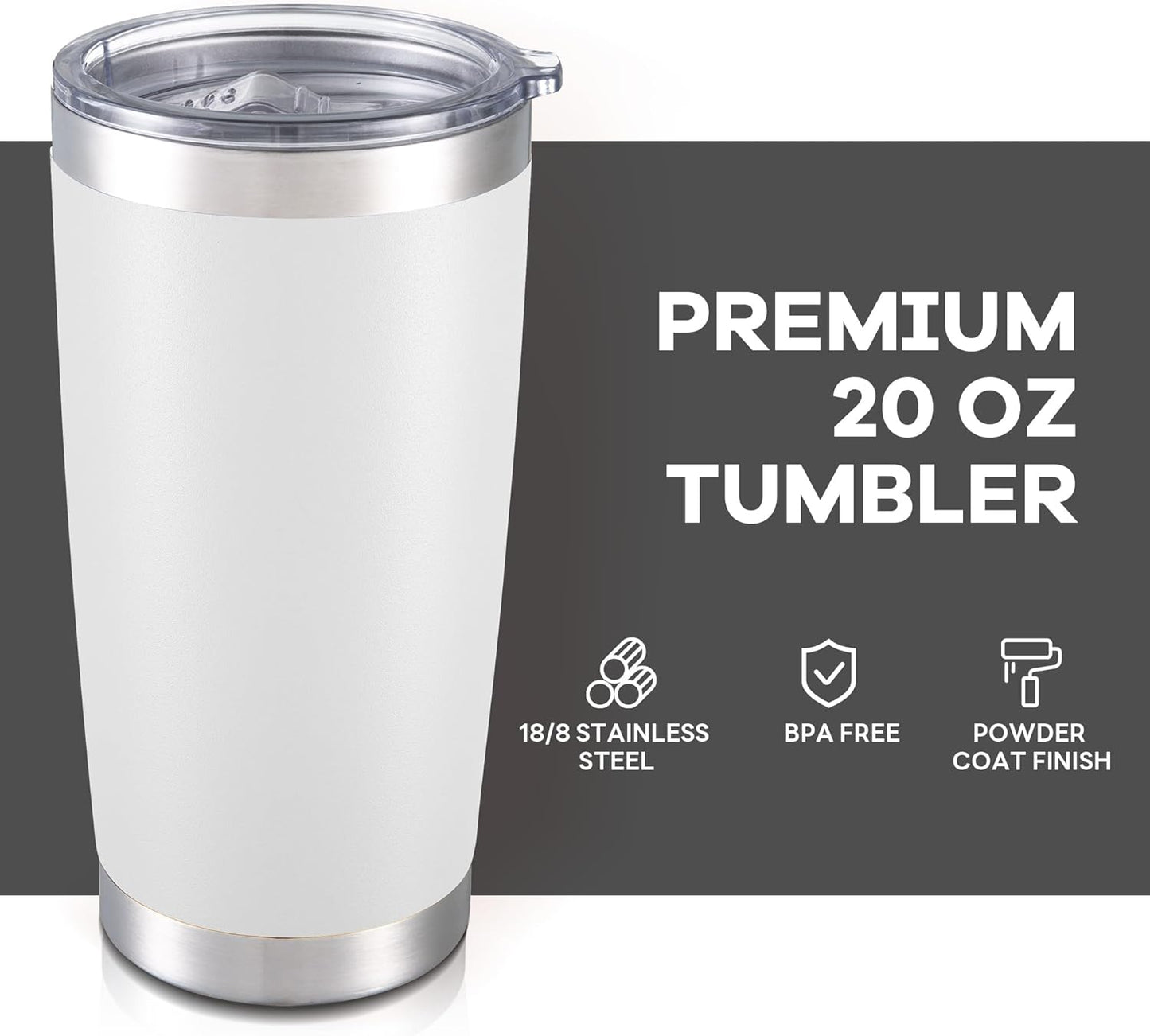 20 oz Tumbler with Lid Stainless Steel Double Wall Vacuum Insulated Tumblers Powder Coated Cups Travel Mug Keep Drinks Cold and Hot, White