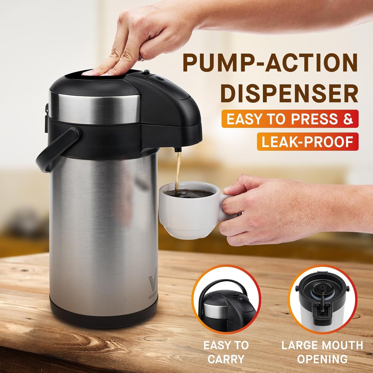 Airpot Coffee Dispenser with Pump - 140 oz Insulated Stainless Steel Coffee Carafe - Thermal Beverage Dispenser - Coffee Urn for Hot/Cold Water, Party Chocolate Drinks