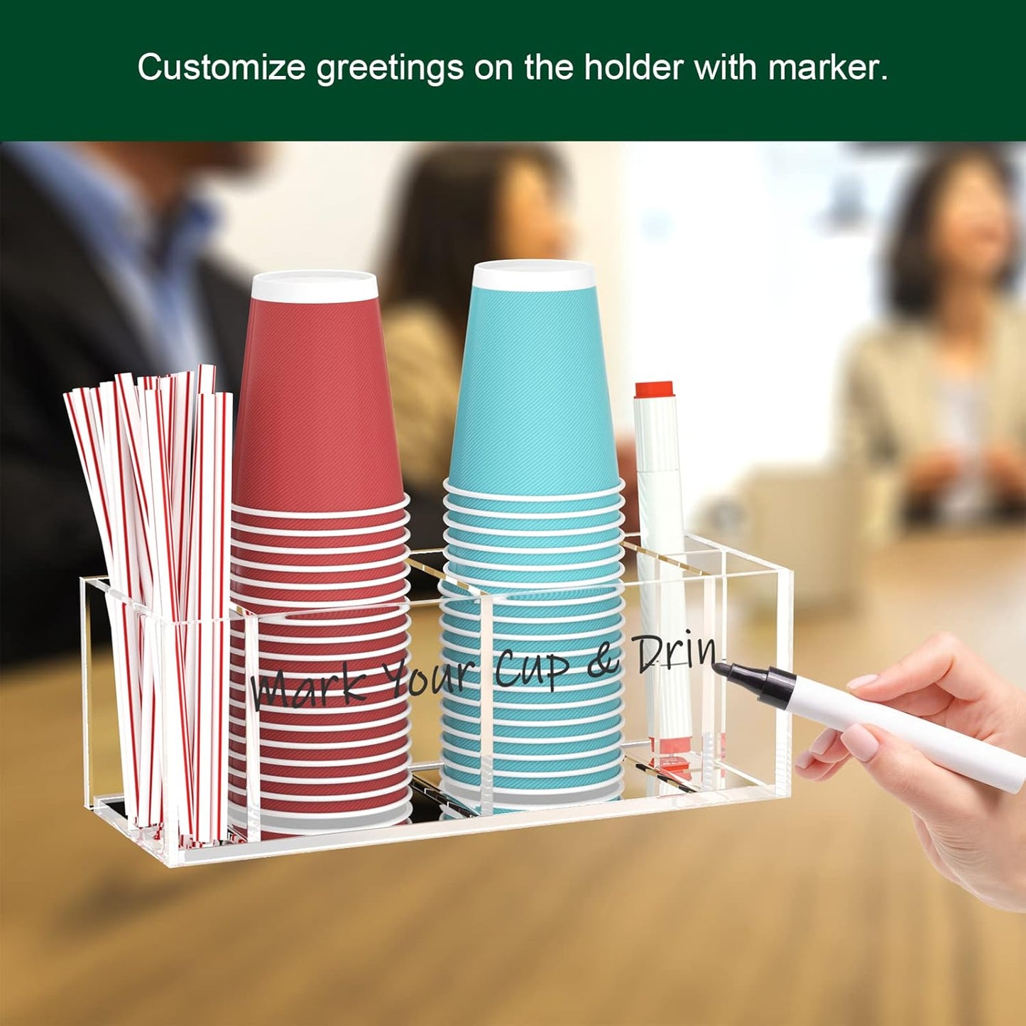 Double Cup Holder with Marker Slot, Party Cup Dispenser Acrylic Cup Organizer Mark Your Cup and Drink Up Caddy Modern Bar Counter Decor, Clear