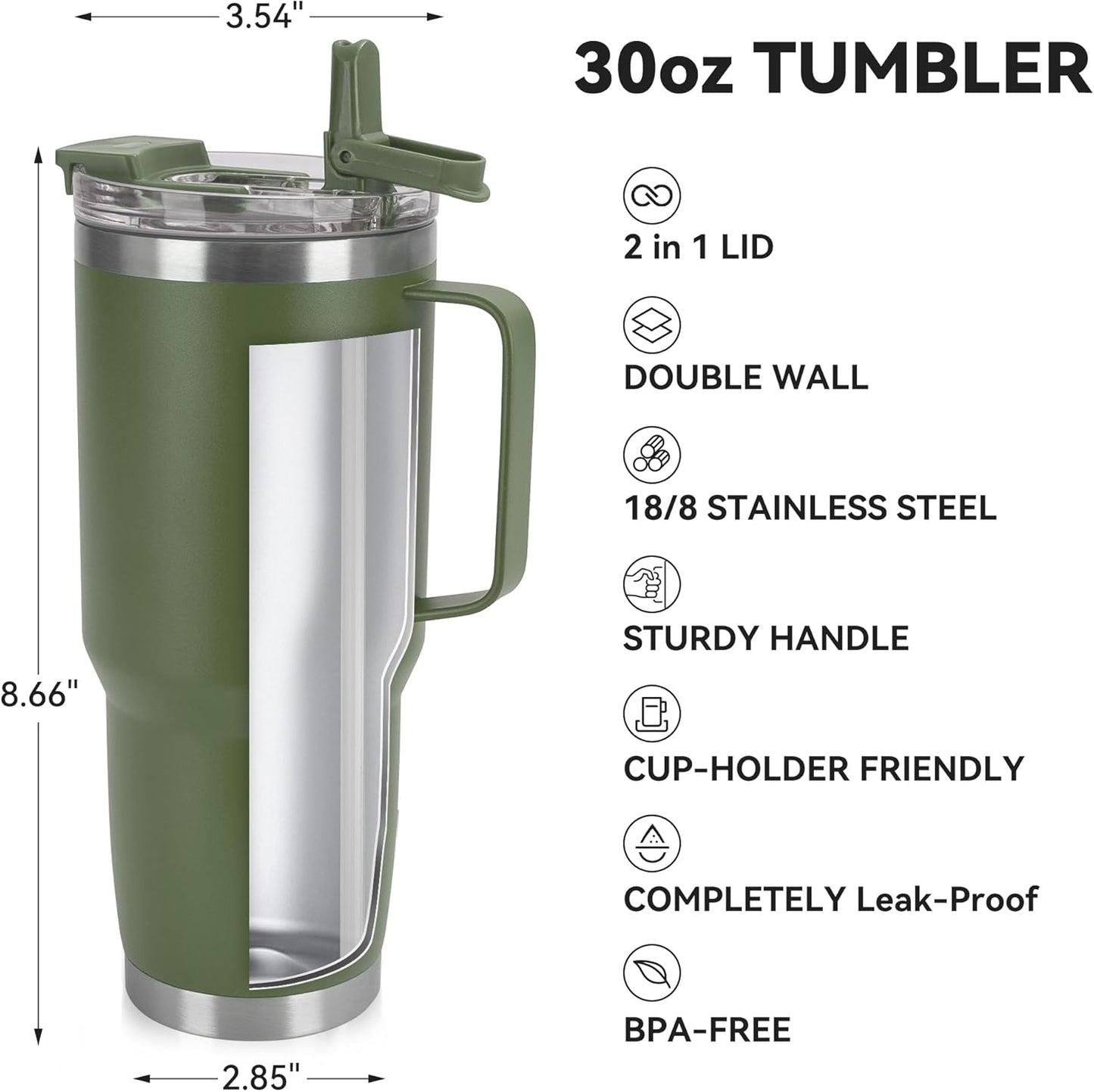 HASLE OUTFITTERS 30oz Tumbler With Handle, Insulated Travel Coffee Mug With Straw Leak-Proof Double Wall Stainless Steel Vacuum Tumblers Metal Cup with Straw for Hot and Cold Drink
