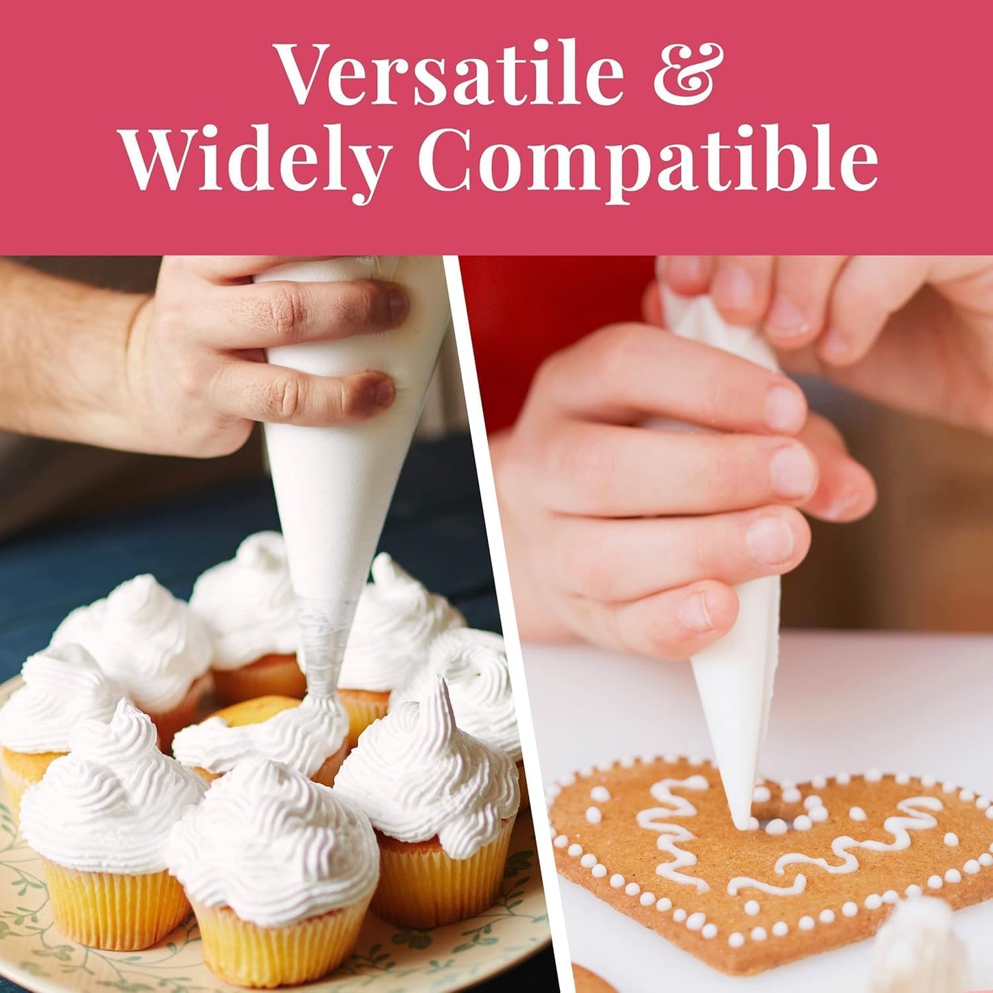 Prestee 100 Anti Burst Disposable 12 Inch Piping Bags - Strong Tipless Icing Bags for Pastry, Cake Decorating and Cookies - Food Safe Clear Frosting Bags for Baking - Cookie Decorating Tool