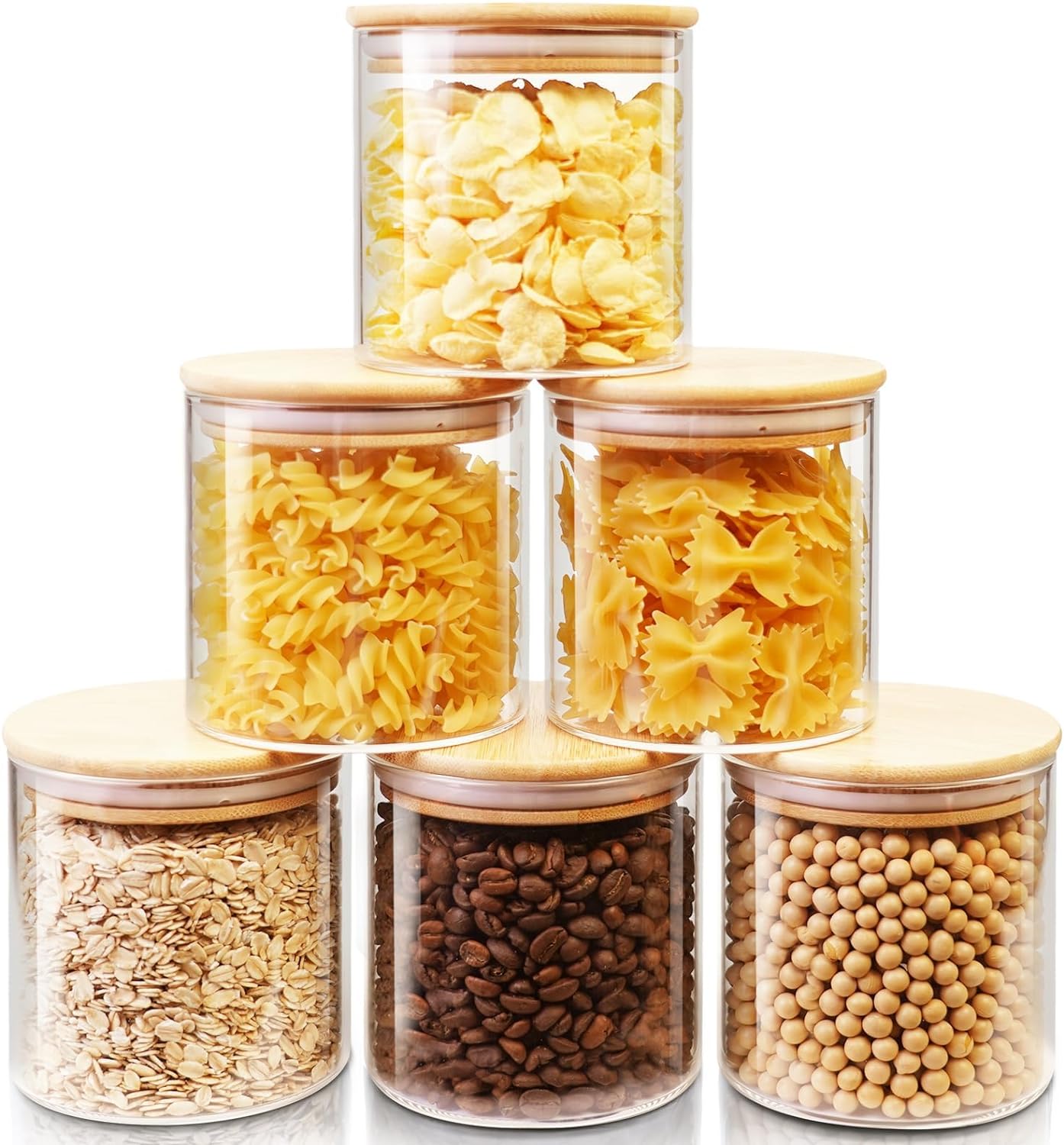 Glass Jars with Bamboo Lids 27 FL OZ [Set of 6], Glass Canisters with Airtight Lids, Glass Food Storage Containers for Coffee, Sugar,Tea, Candies, Cookies,Best for Kitchen & Pantry