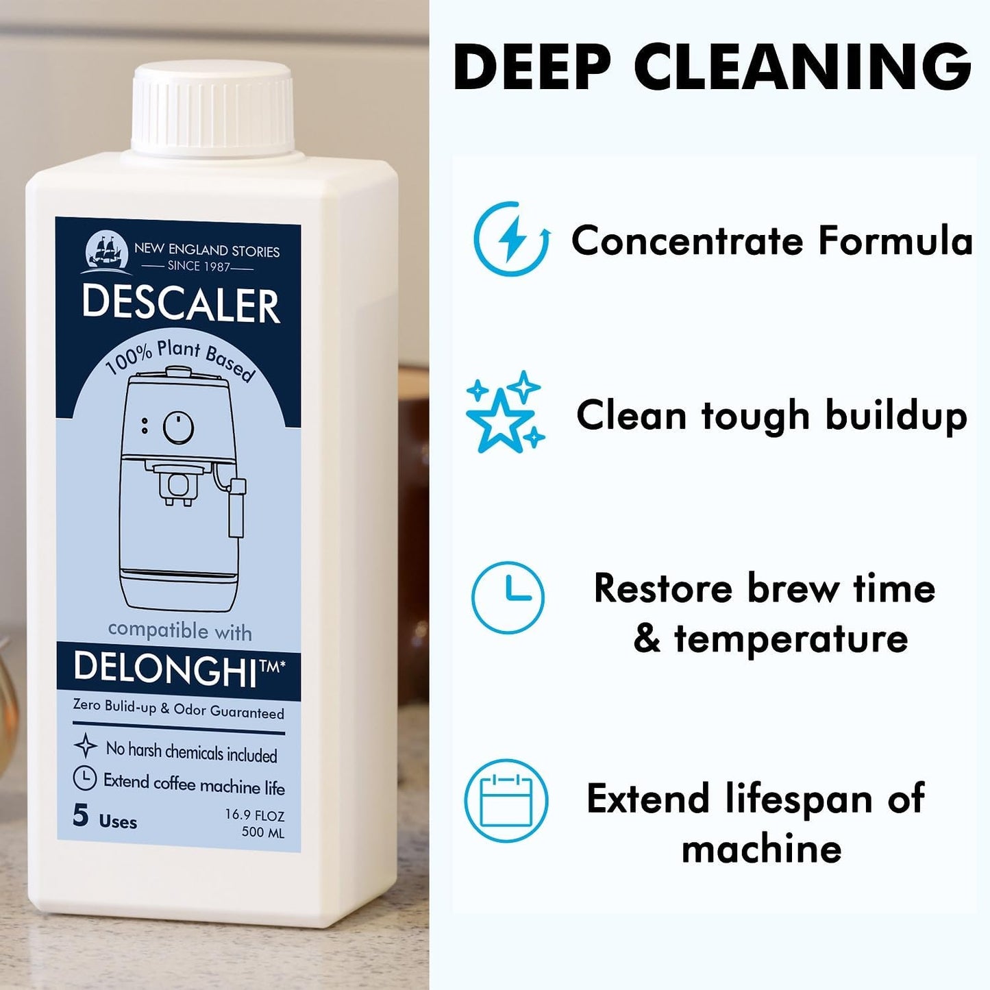 10 Uses DeLonghi Compatible Descaling Solution, Specially Designed to Clean Delonghi Coffee Machines and Maker - 33.8oz Espresso Coffee Maker Cleaner, Coffee Pot Cleaning Limescale Remover