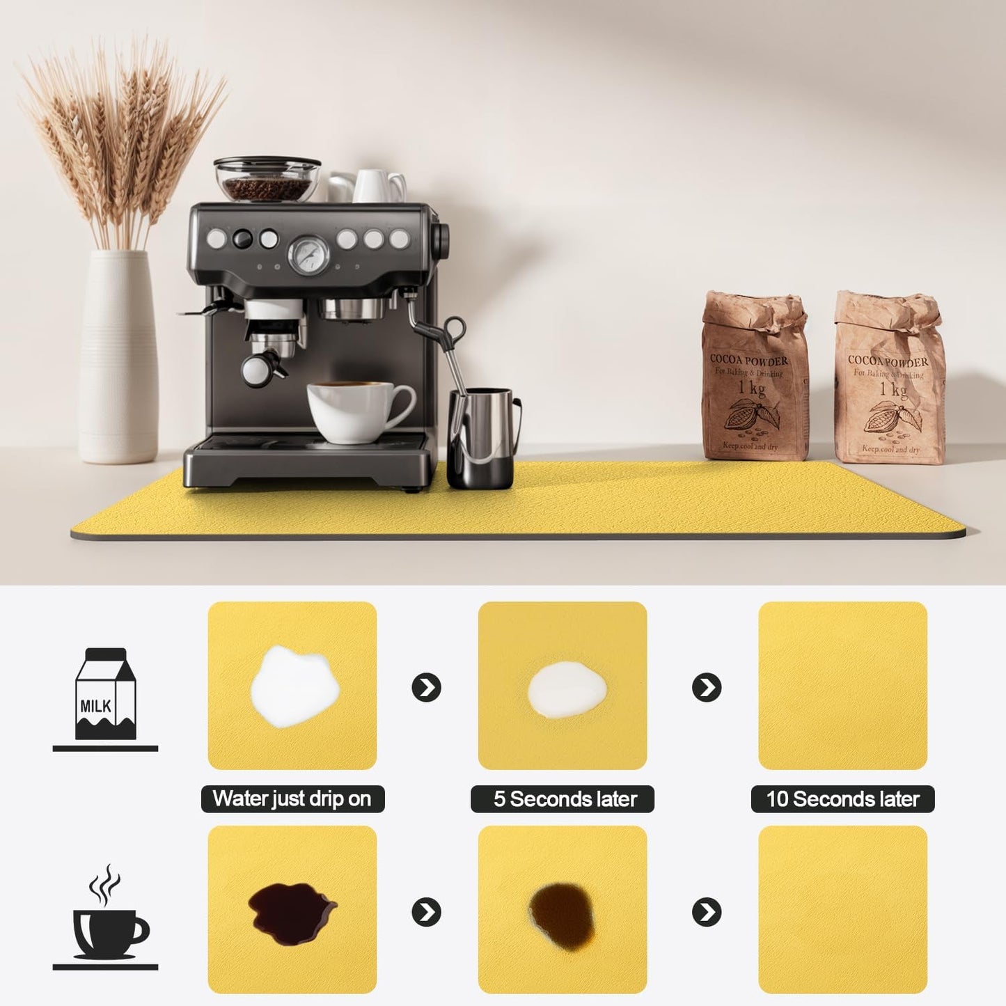 Dish Drying Mat for Kitchen Counter | Coffee Bar Mat for Countertops | Heat Resistant Drainer Mat with Non-slip Rubber Backed | Hide Stain Kitchen Absorbent Draining Mat | Yellow 18"x28"