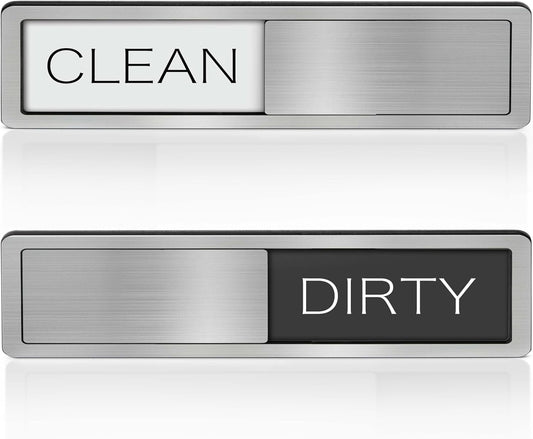 Dishwasher Clean Dirty Sign-Dishwasher Magnet Stainless Steel Clean Dirty Sign for Kitchen Organization Farmhouse Dishwasher Slide Indicator, Optional Adhesive Stickers