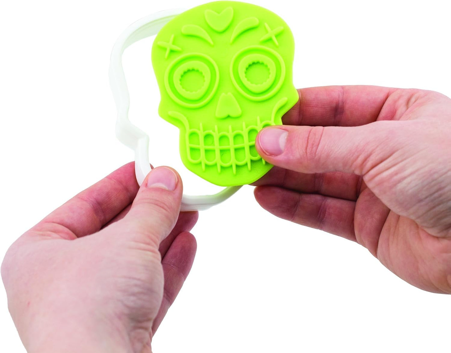 Tovolo Sugar Skull Templates Reverse, Dishwasher Safe, Set of 6 Cookie Stamps with Cutter, Lime/White (81-22492)