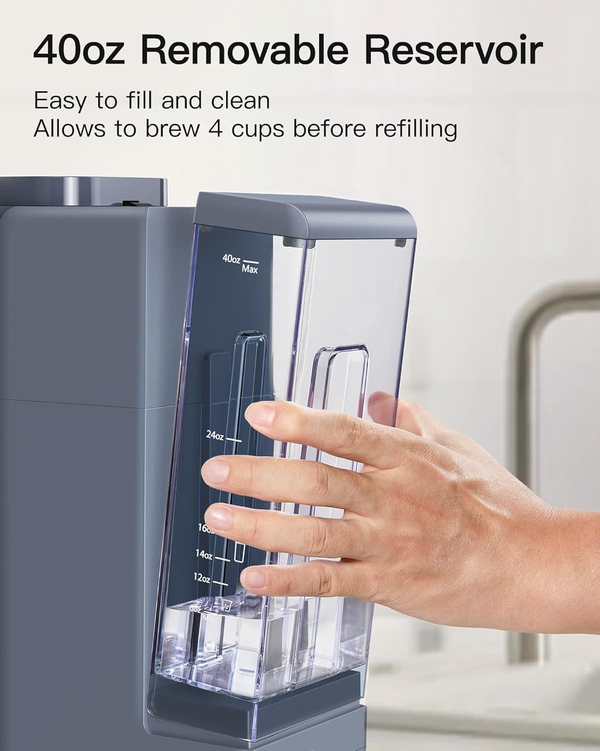 Single Serve Hot & Iced Coffee Maker with Strong Brew, 40oz Removable Reservoir, 6 Brew Sizes, Compatible with K Cup and Grounds, Compact for Home, Office, RV and Dorm, Gray (2.0 Version)