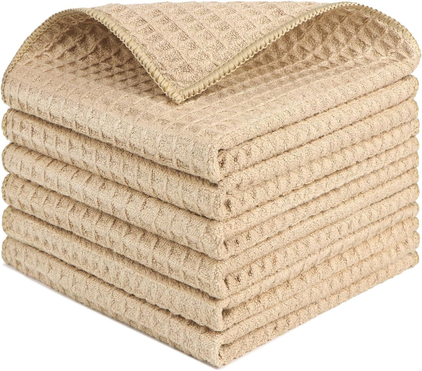 HOMEXCEL Waffle Weave Microfiber Cleaning Cloth, 6 Pack Highly Absorbent Cleaning Rag for Household, Reusable Kitchen Towels, Scratch-Free Barista Towels, 12 x 12 Inches, Brown