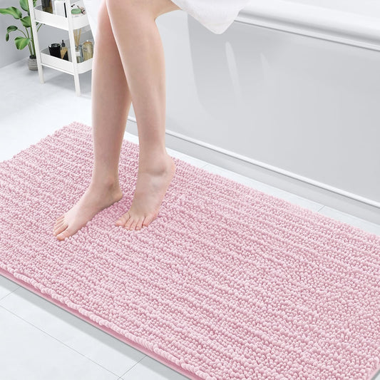 Arotive Luxury Chenille Bathroom Rug Mat, Extra Soft Thick Absorbent Shaggy Bath Rugs, Non-Slip Machine Wash Dry, Plush Bath Mats for Bathroom, Shower and Tub, 70x24, Pink