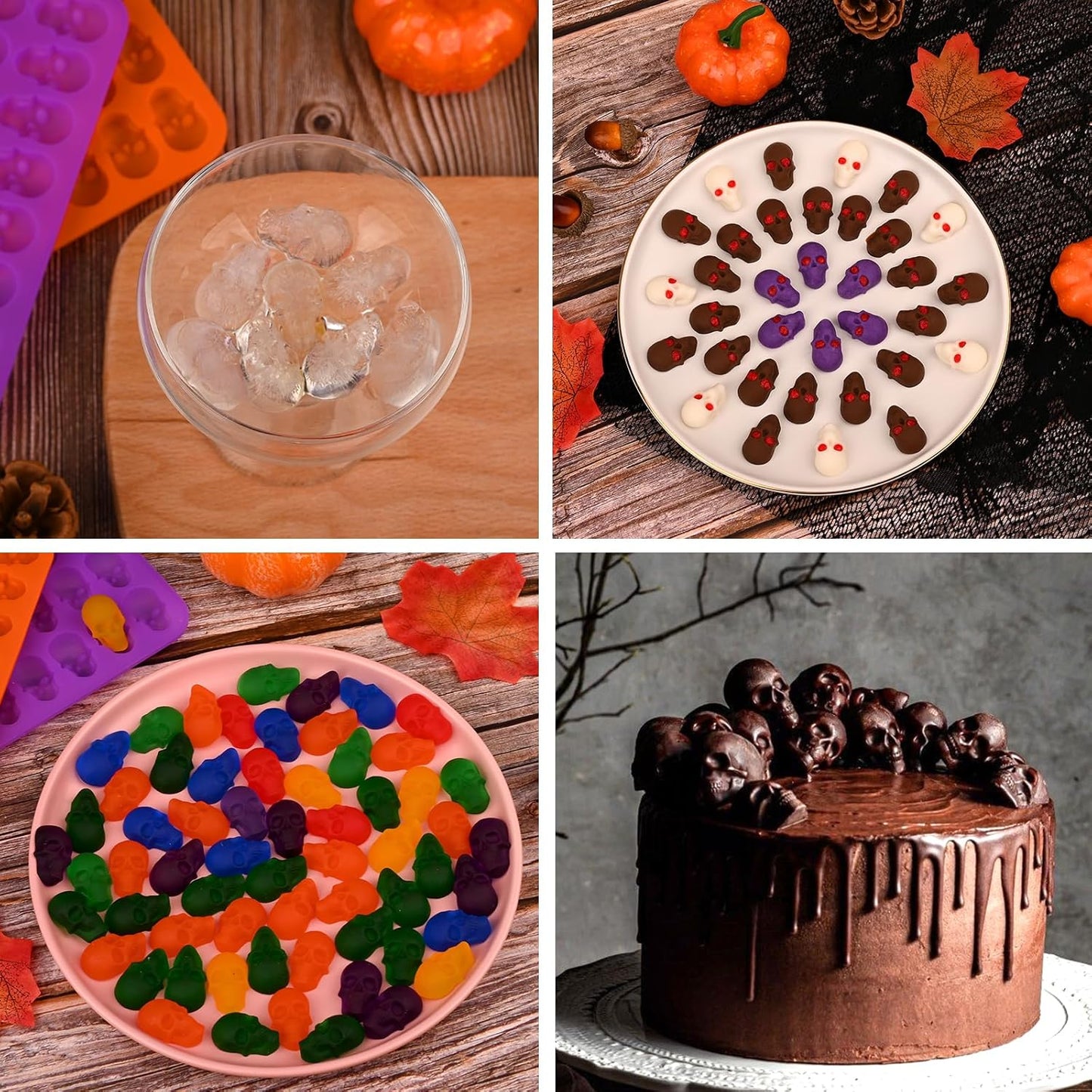 Sakolla 2 Pack Gummy Skull Candy Silicone Molds 40 Cavity Silicone Skull Molds with 2 Droppers for Halloween Chocolate, Candy,Jelly, Wax Melt, Dog Treats, Ice Cube