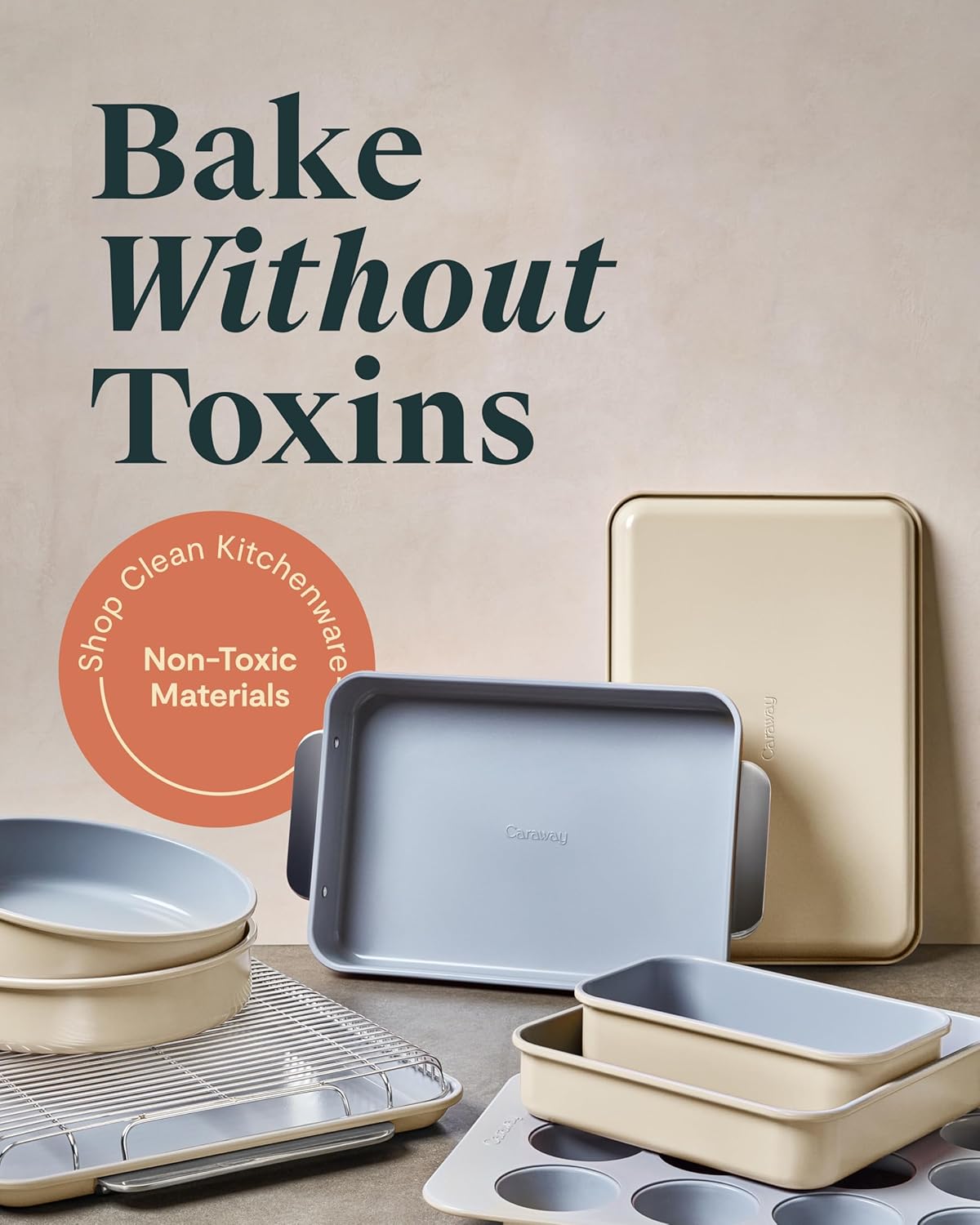 Caraway Nonstick Ceramic Bakeware Set (11 Pieces) - Baking Sheets, Assorted Baking Pans, Cooling Rack, & Storage - Aluminized Steel Body - Non Toxic, PTFE & PFOA Free - Slate