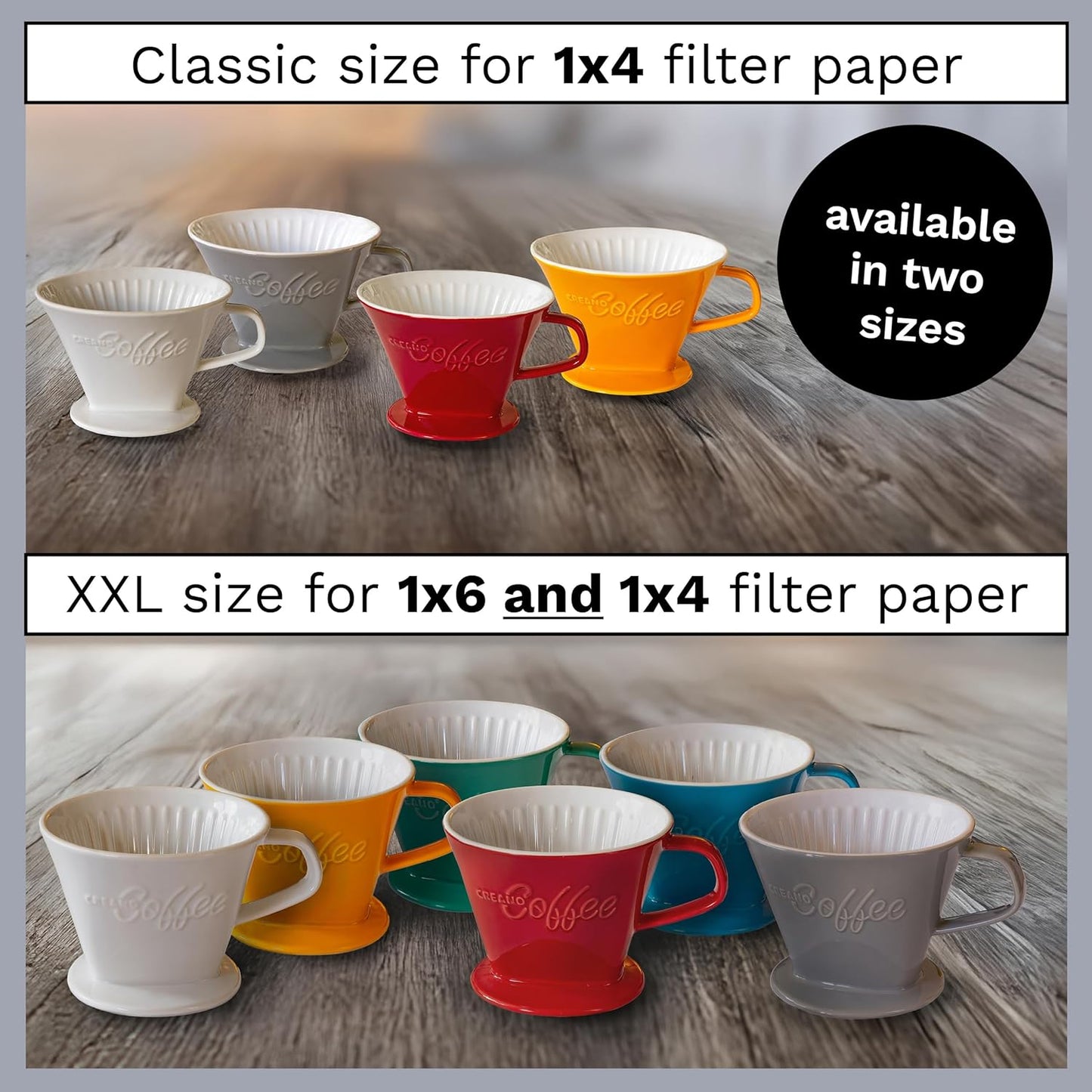 Creano XXL Porcelain Coffee Dripper Saffron - Ceramic Cone Brewer - Pour Over Coffee Maker - Filter Size 4 - huge and heavy quality 800gr/28oz - 6 Colours availeble