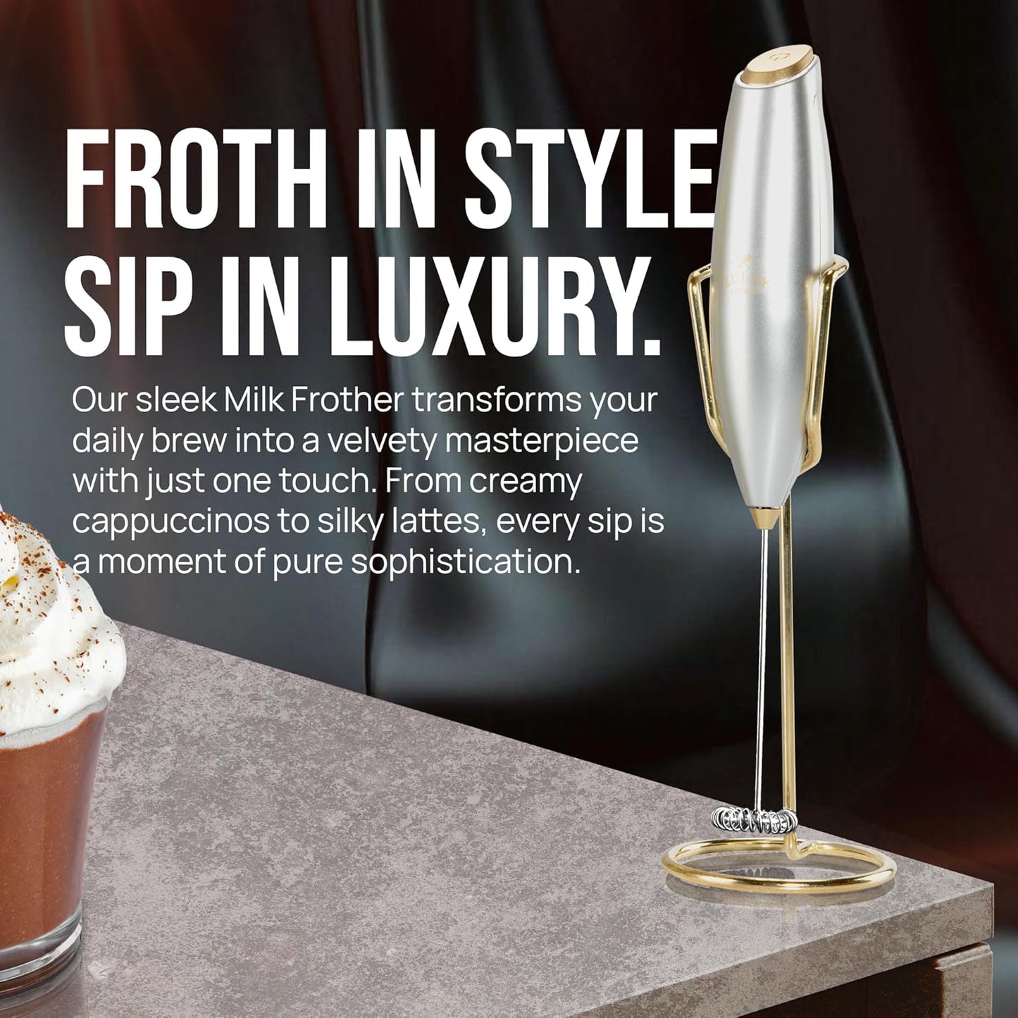 Zulay Kitchen Executive Series Luxury Gift Milk Frother with 4 Duracell Batteries – Handheld Electric Foam Maker for Coffee, Lattes & Hot Chocolate – Deluxe Finish, Ultimate Gift for Coffee Lovers