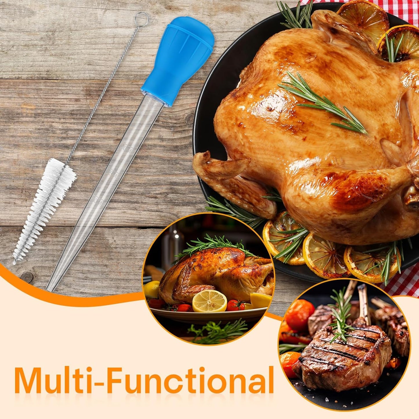 Boao 14 Pcs Heat-resistant Turkey Baster Cooking Set Includes 8 Pcs 11 Inch Turkey Baster, 2 Silicone Basting Brush, 4 Cleaning Brush for Thanksgiving Cooking, BBQ Grill, Baking Meat(Vibrant Color)