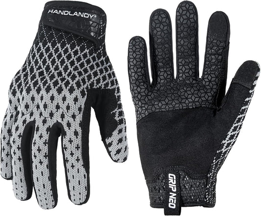 HANDLANDY Mens Work Gloves Touch screen, Utility Mechanic Gloves, Flexible Breathable Fit- Padded Knuckles & Palm