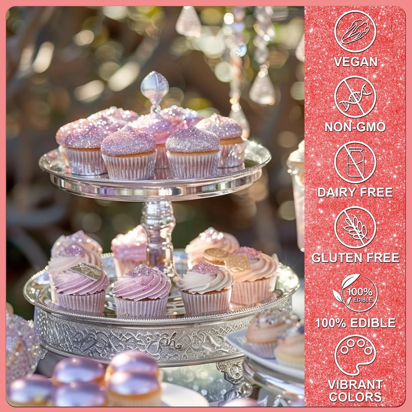 Red Edible Glitter - 5g Food Grade Cake Decorating Shimmering Glitter, Edible Sprinkle Luster Dust for Drinks, Chocolates, Fondant, Strawberries, Cupcakes, Candy, Cookie - Vegan