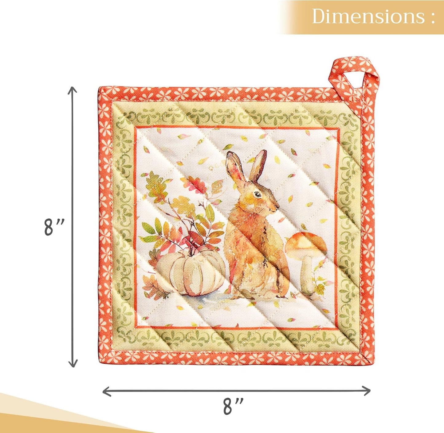 Maison d' Hermine Pot Holders Set 100% Cotton Heat Resistant Potholders 8" x 8" Hot Pads with Loop BBQ, Cooking, Baking, Grilling, Kitchen, Handling Hot Pans (Pack of 2, Pumpkin Passion)