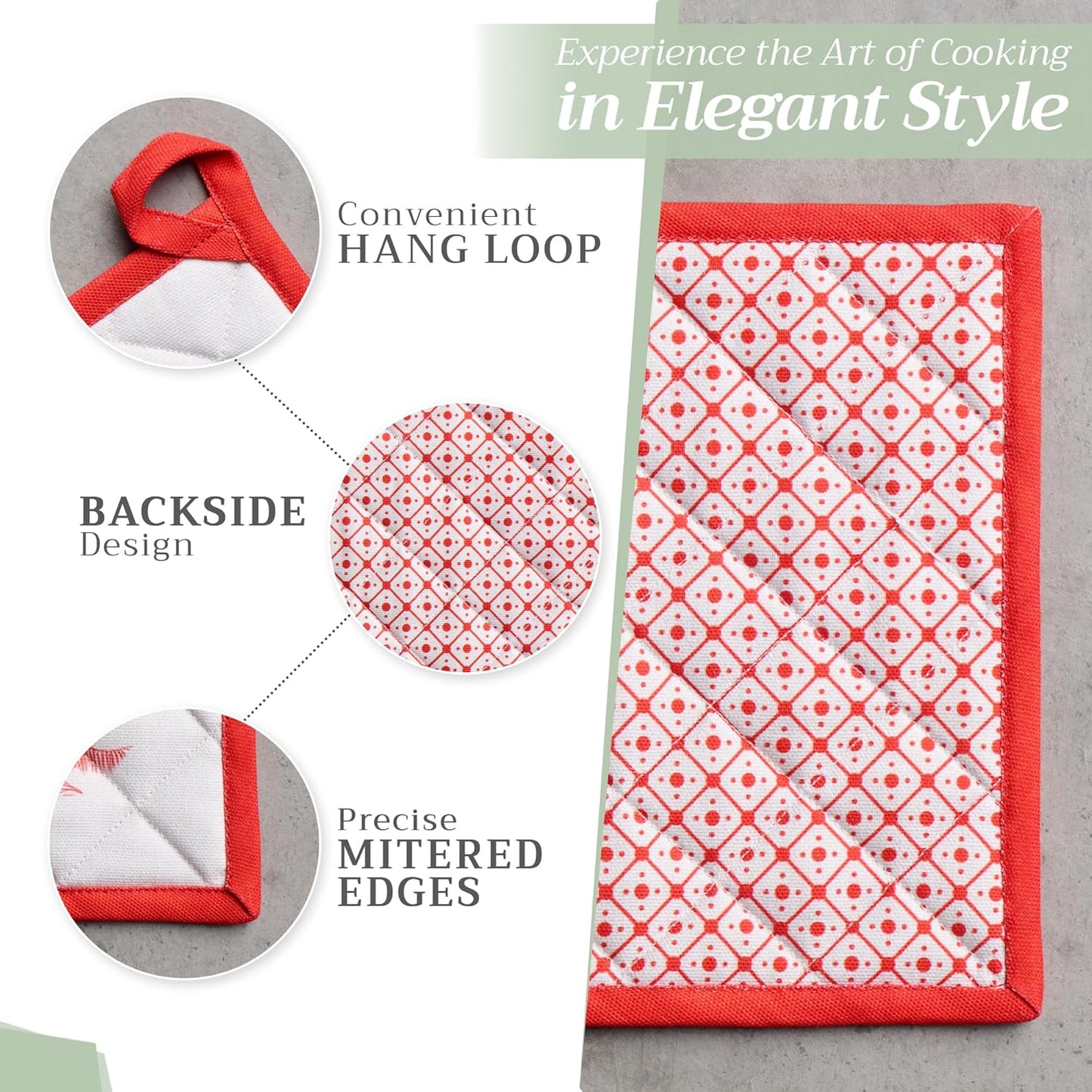 Maison d' Hermine Pot Holders Set 100% Cotton Heat Resistant Potholders 8" x 8" Hot Pads with Loop BBQ, Cooking, Baking, Grilling, Kitchen, Handling Hot Pans (Pack of 2, Winter Jouy)