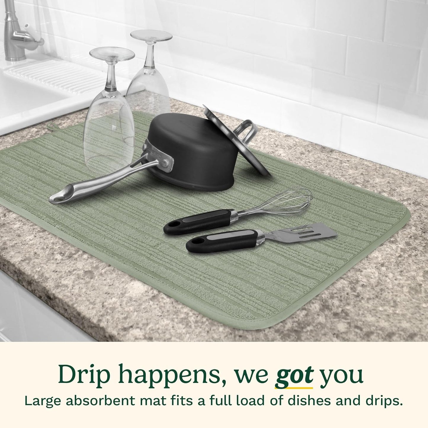 Cuisinart Dish Drying Mats for Kitchen Counter - (2) 18" x 24" Ultra Absorbent Dish Drying Mat XL - Foldable, Machine Washable, Fast Drying Dish Mat (Horizontal Stripes)