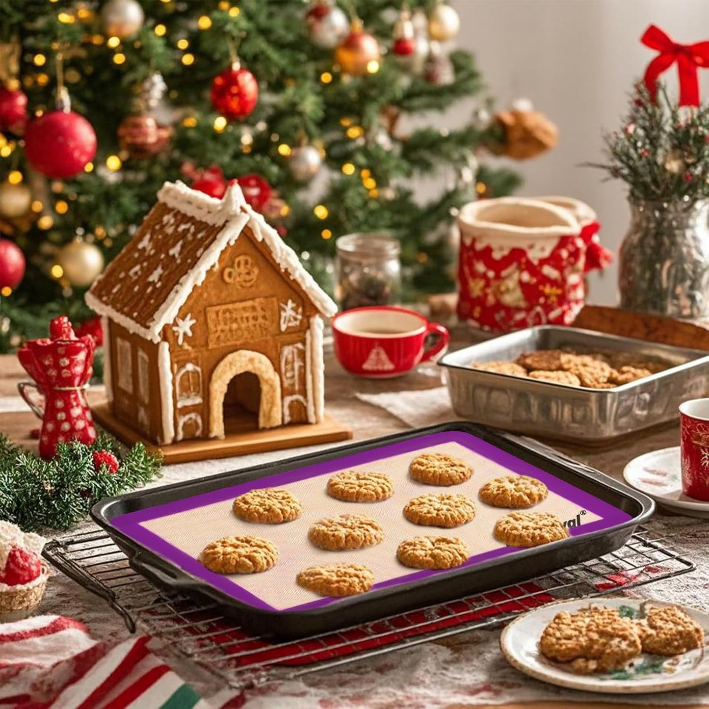 4 Pack Silicone Baking Mat, Non-Stick Silicone Baking Sheet, Food Safe Silicone Mats for Baking, 480℉ Heat Resistant, 2 Half & 2 Quarter (Purple, Blue, Grey)