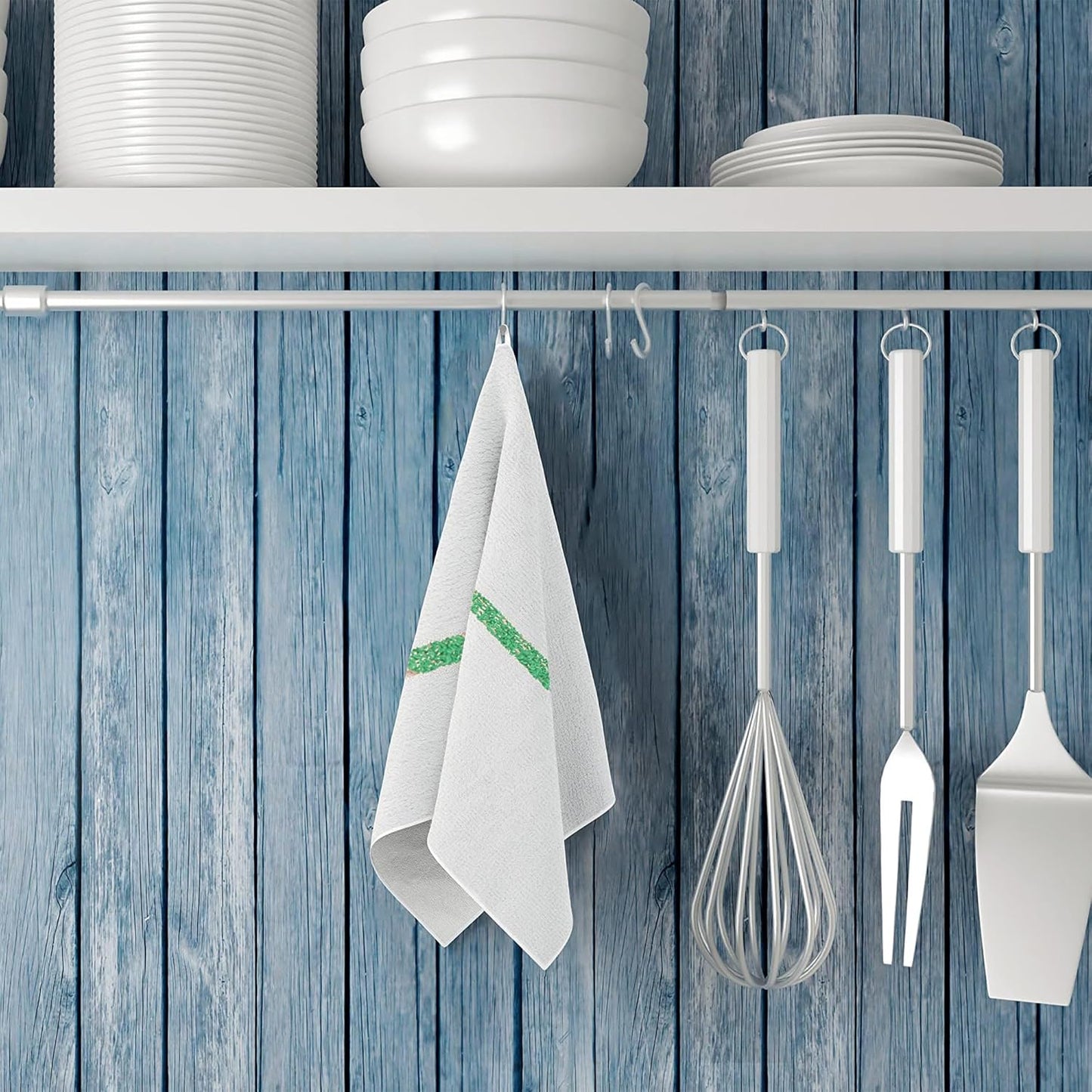 GOLD TEXTILES New Cotton Blend White Restaurant Bar Mops Kitchen Towels (120, Green Stripe)