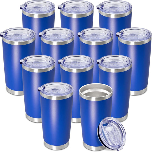 20 oz Tumbler Coffee Tavel Tumblers Bulk with Lid Stainless Steel Double Wall Vacuum Insulated Mug Powder Coated Cups fit Car Cupholder for Hot and Cold - Dark Blue, 12Pack