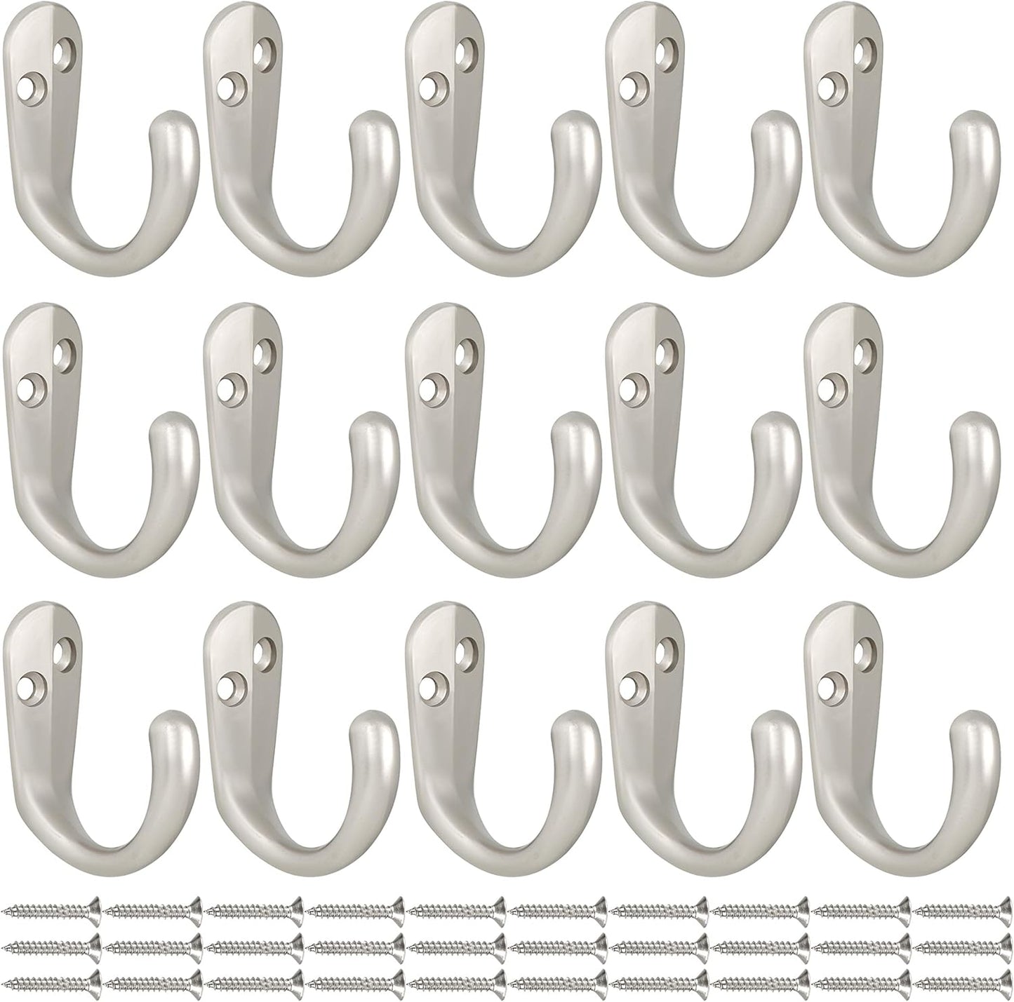 IBosins 15PCS Coat Hooks Wall Mounted Single Prong Robe Hook for Hanging Towel Hooks with 30 Screws for Bags, Hat, Cap, Scarf, Cup (Silvery)