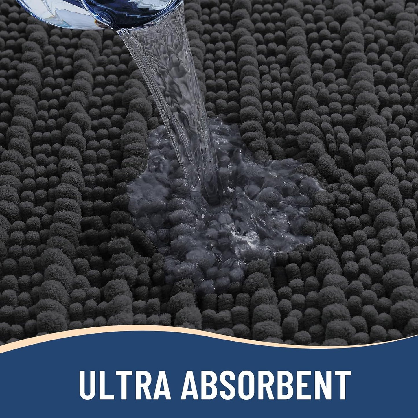 Arotive Luxury Chenille Bathroom Rug Mat, Extra Soft Thick Absorbent Shaggy Bath Rugs, Non-Slip Machine Wash Dry, Plush Bath Mats for Bathroom, Shower and Tub, 47x24, Dark Grey