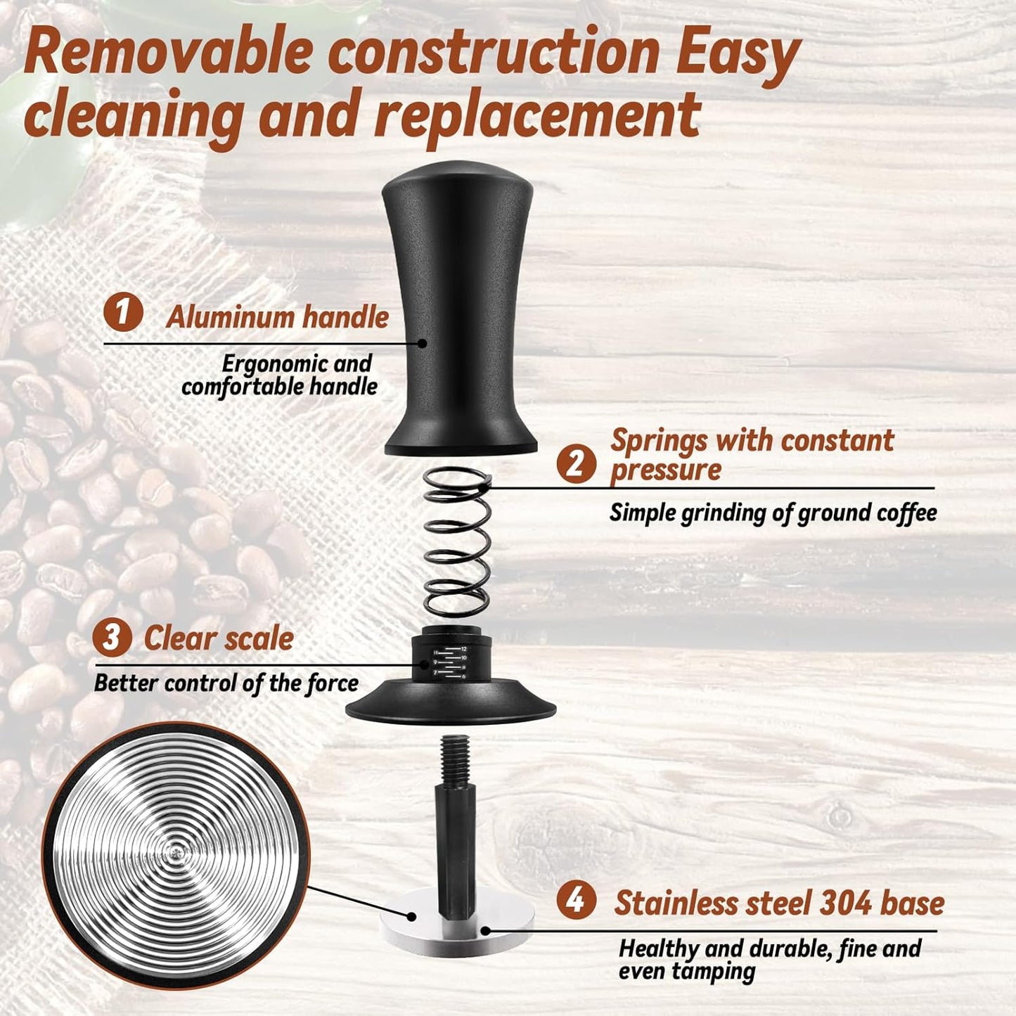 Espresso Hand Tamper 51mm, Coffee Tamper with WDT Tool Calibrated Spring Loaded, Hand Tampers with Silicone Mat, 100% Flat Stainless Steel Base Tamper for Espresso Coffee Machine