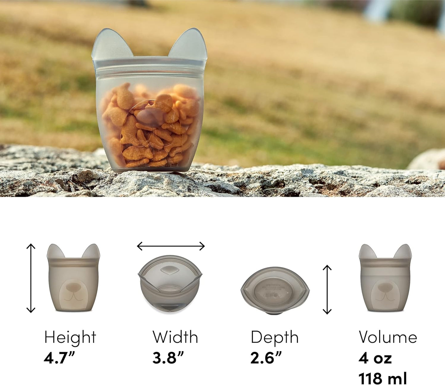 Zip Top Reusable 100% Silicone Baby + Kid Snack Containers- The only containers that stand up, stay open and zip shut! No Lids! Made in the USA - Gray Dog