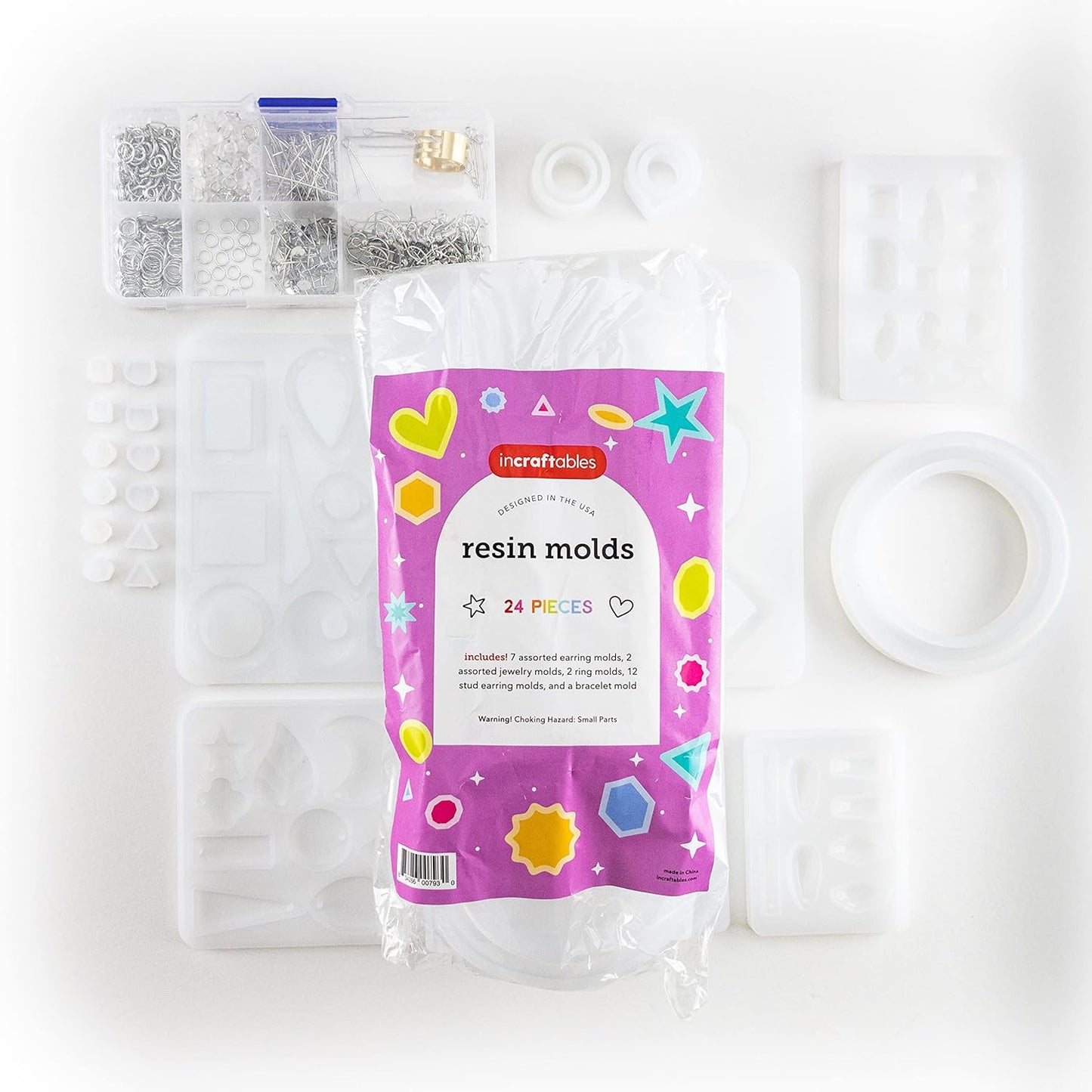 Incraftables Epoxy Resin Molds Kit Bundle. Silicone Resin Kit with Molds including 24pcs Molds, Earring, Keychain, Bracelet & DIY Jewelry Making Supplies. Large Epoxy Resin Kits and Molds Complete Set