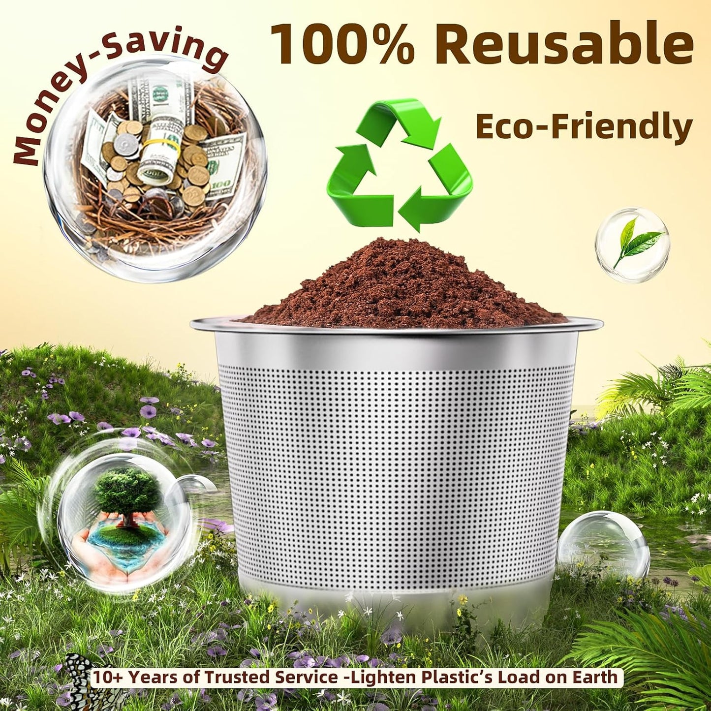 2 Pack Reusable K Cups Coffee Pods for Keurig 1.0: Stainless Steel Refillable K Cups - Reusable Coffee Filters for Keurig Coffee Machine, BPA-Free, SUS 304‌, Scoop, Heat Resistant Handles