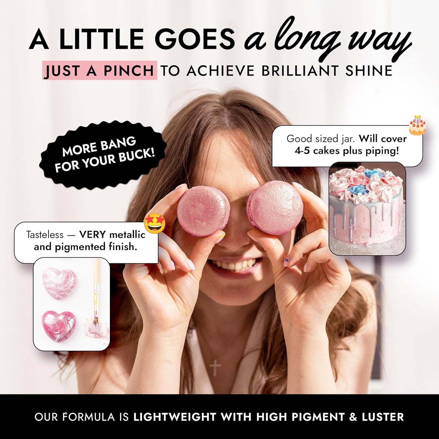 MONÉGASQUE Pink Edible Glitter for Drinks 7g – Edible Glitter for Cakes & Cocktails – Pink Luster Dust Sprinkles for Cupcakes – Cake Decorations Spray & Drink Shimmer Powder – Cake Decorating Toppers