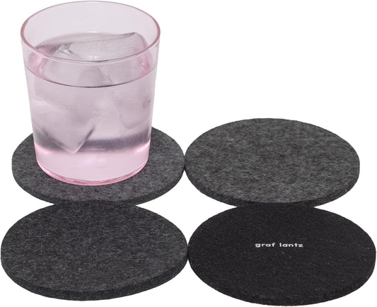 Graf Lantz - Bierfilzl Merino Wool Round Coasters Set of 4 - Greyscale (4" Circles) - Absorbs 30% of Weight - German Wool - Heat Resistant, Sustainable, & Reusable - Home Decor & Coffee Table Decor